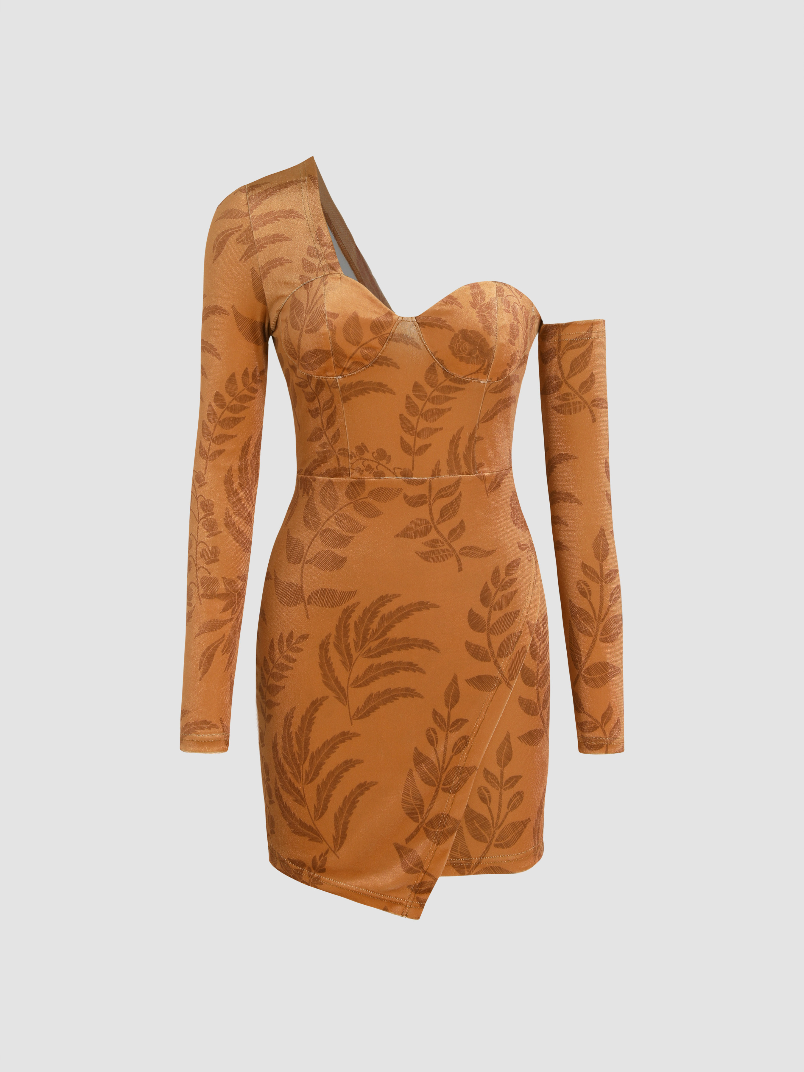 Velvet Asymmetrical Neck Short Dress Cider