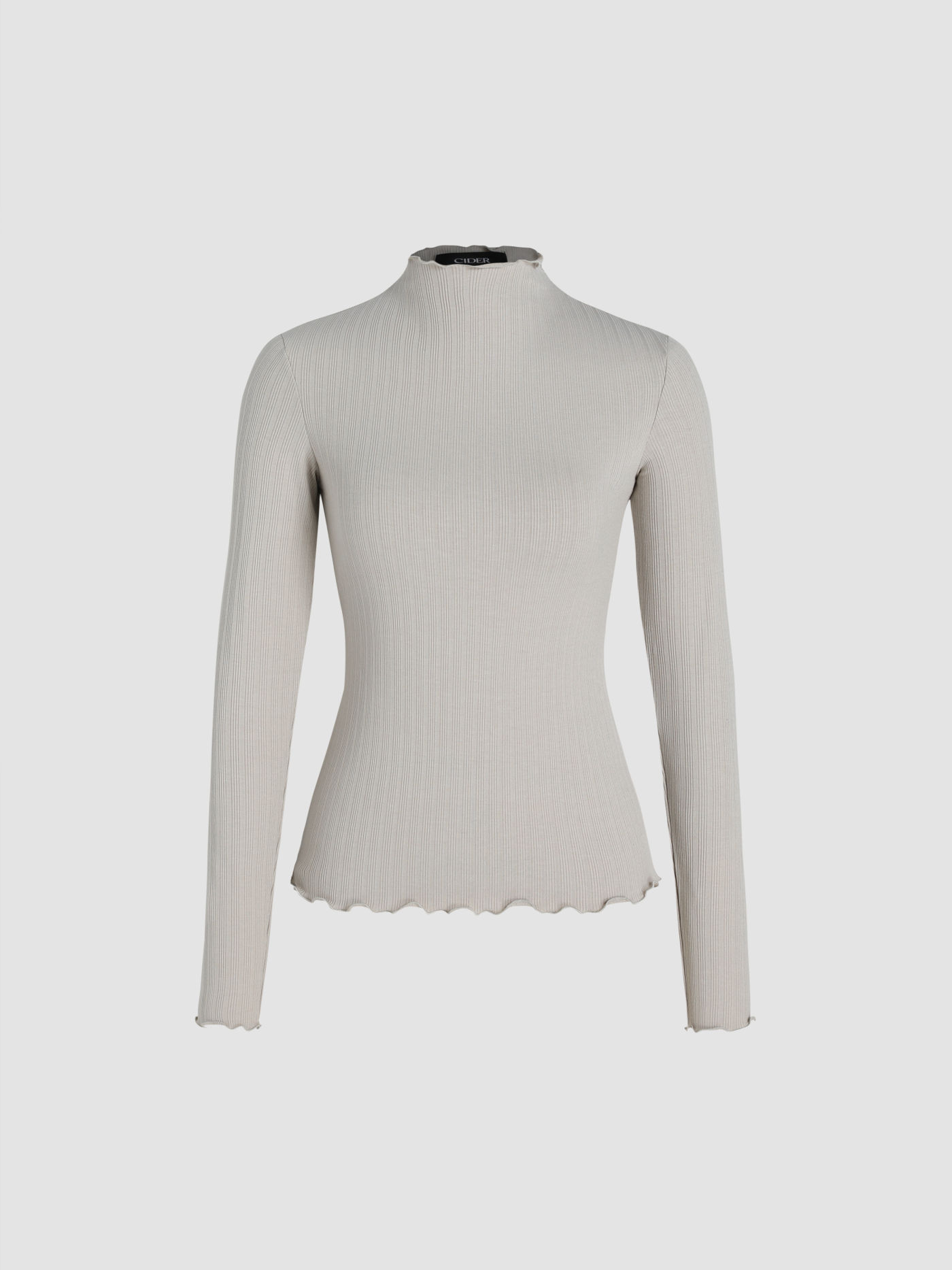 Solids Langarm-T-Shirt mit hohem Halsausschnitt