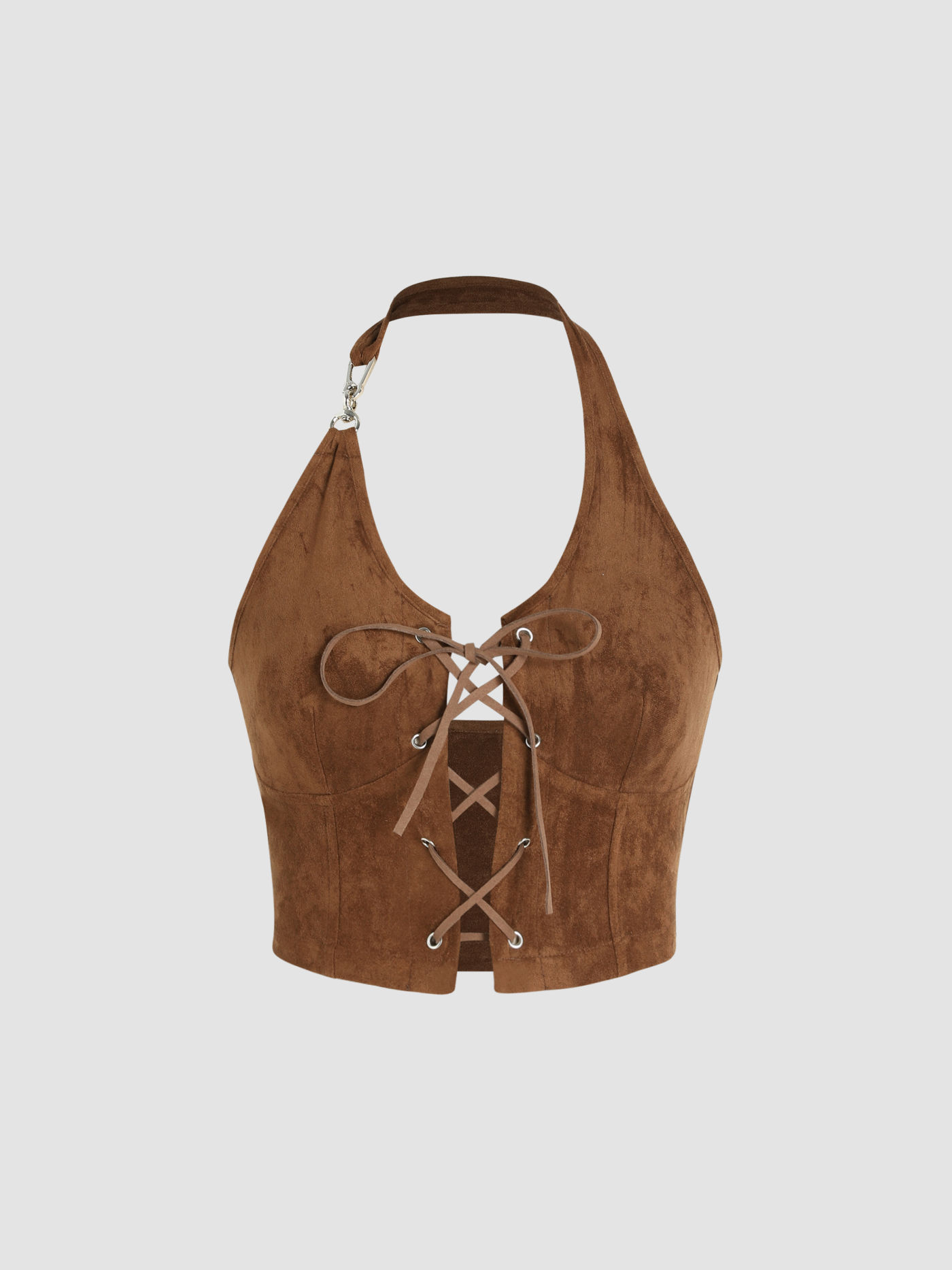 Canotta in pelle scamosciata Halter Cross Crop