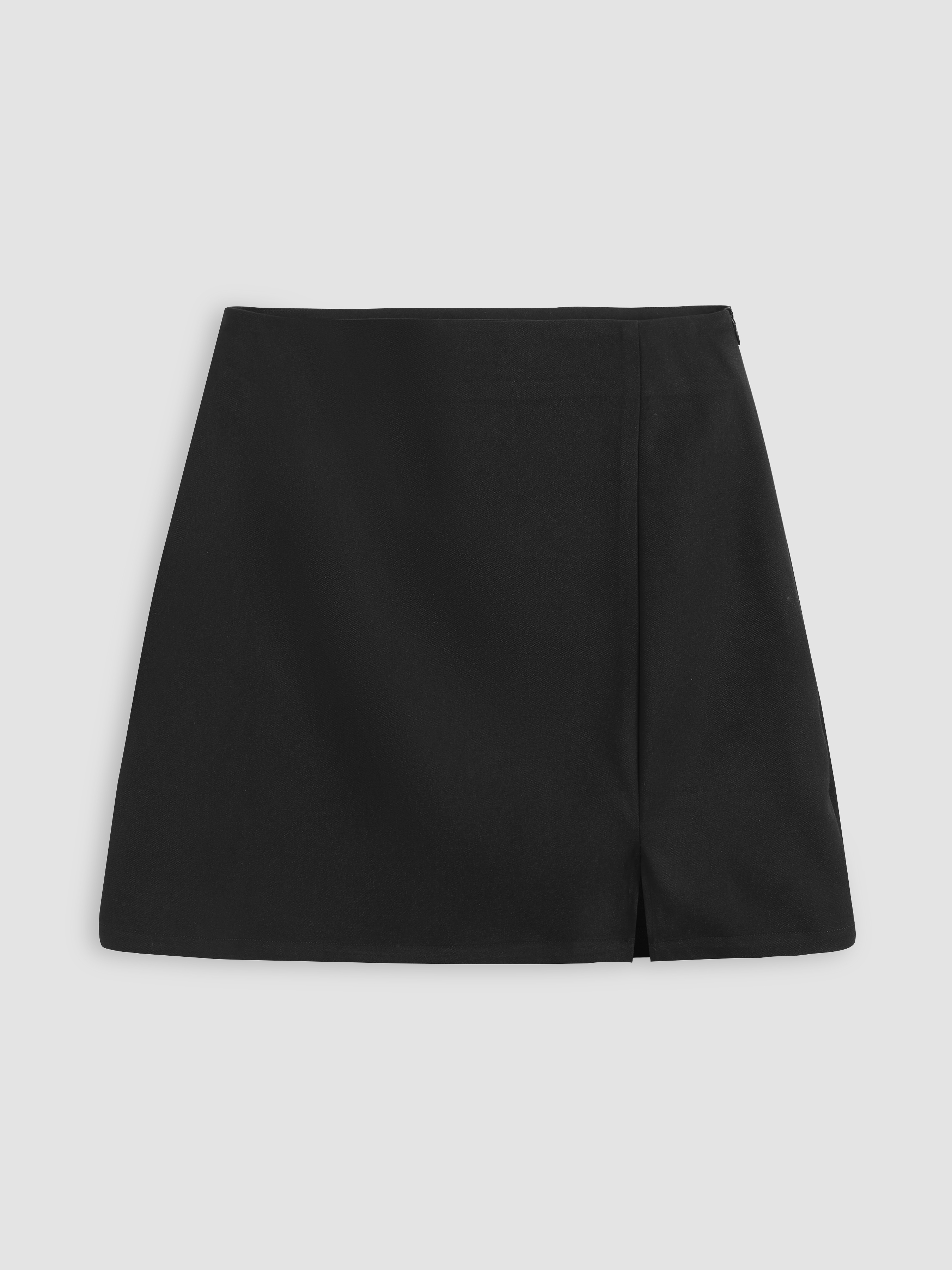 High Waist Zip Up Slit Mini Skirt - Cider