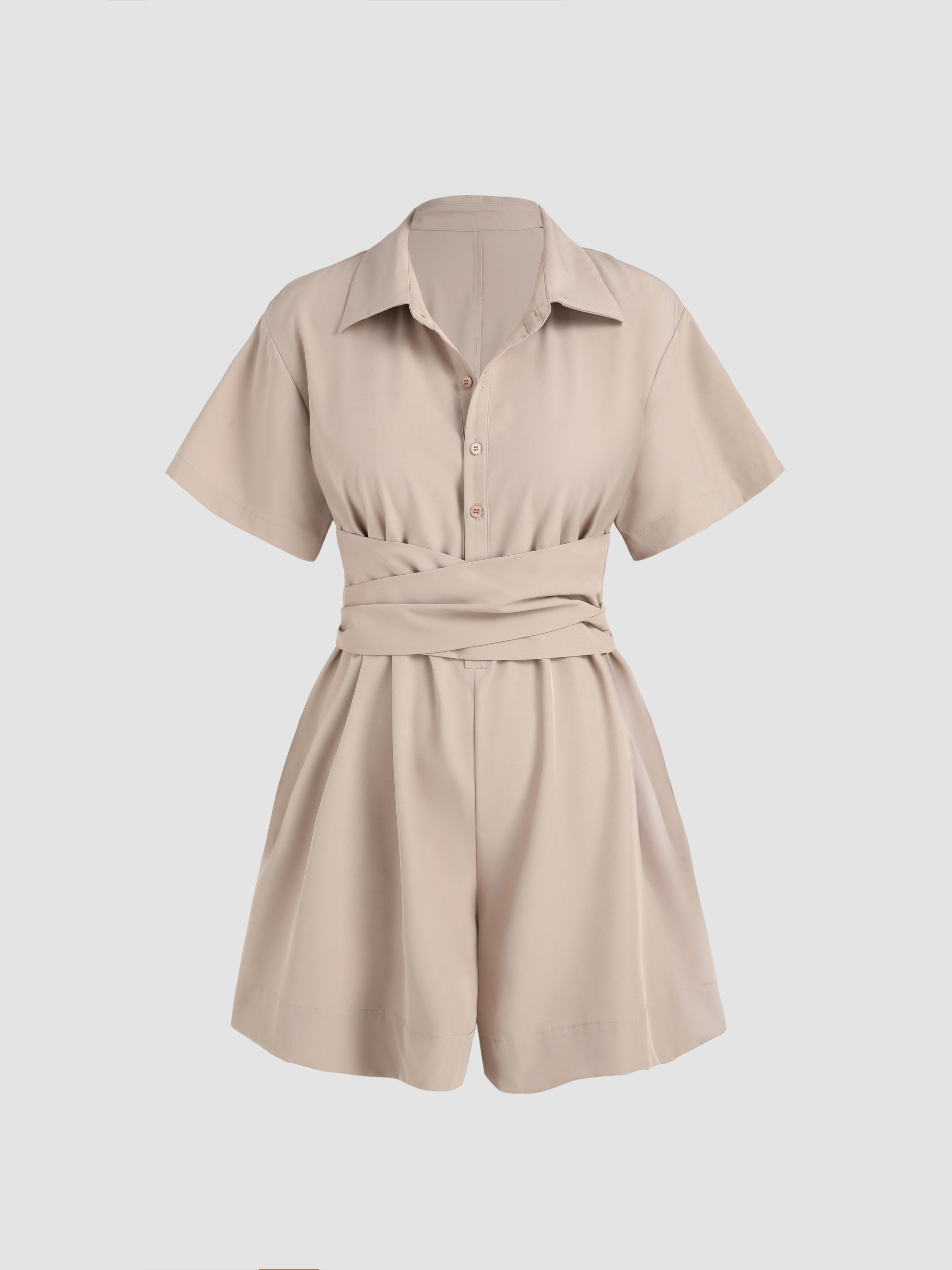 Solid Tie Back Collar Romper For Daily Casual Exhibition Work