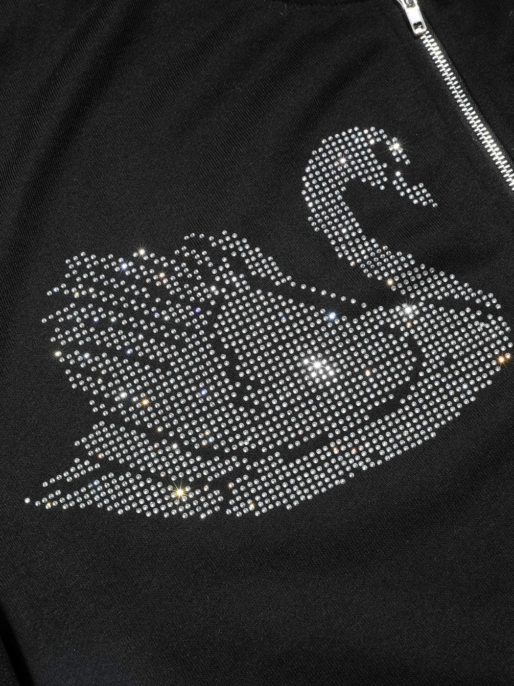 Kapuzenpullover mit Strass-Schwan-Reißverschluss