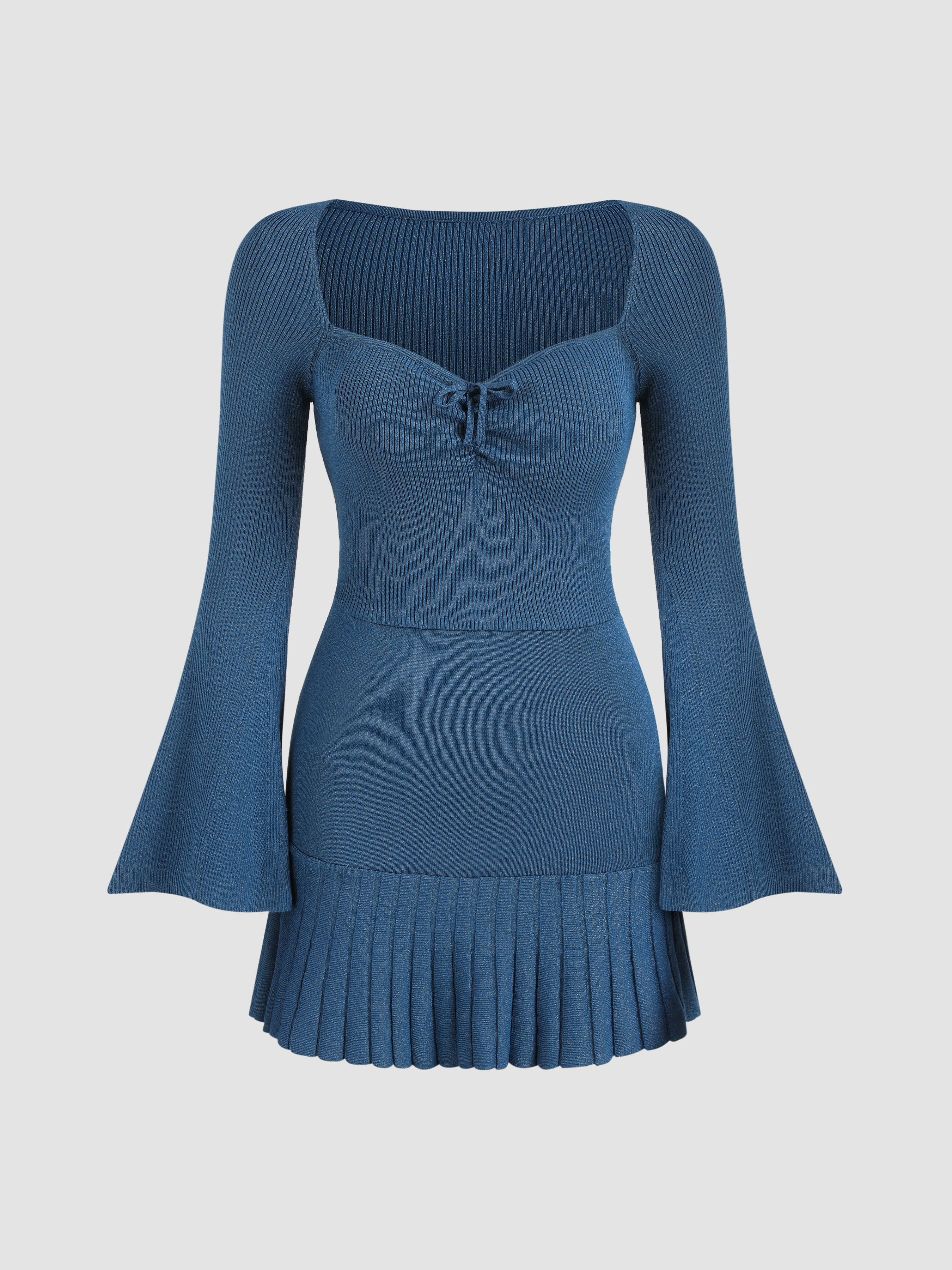 Knit Bell Sleeve Solid Dress