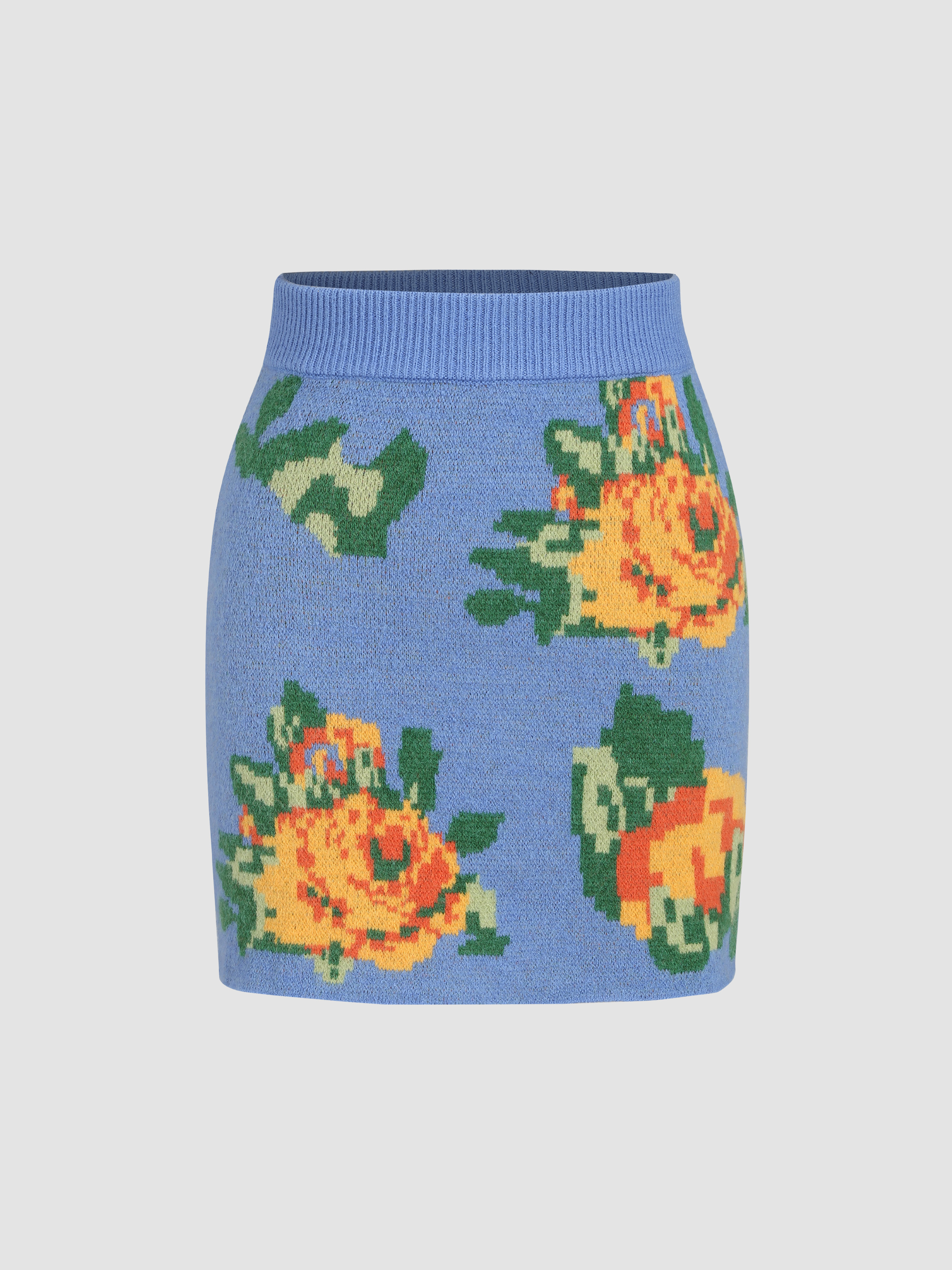 Floral Pattern Knitted Mini Skirt Cider