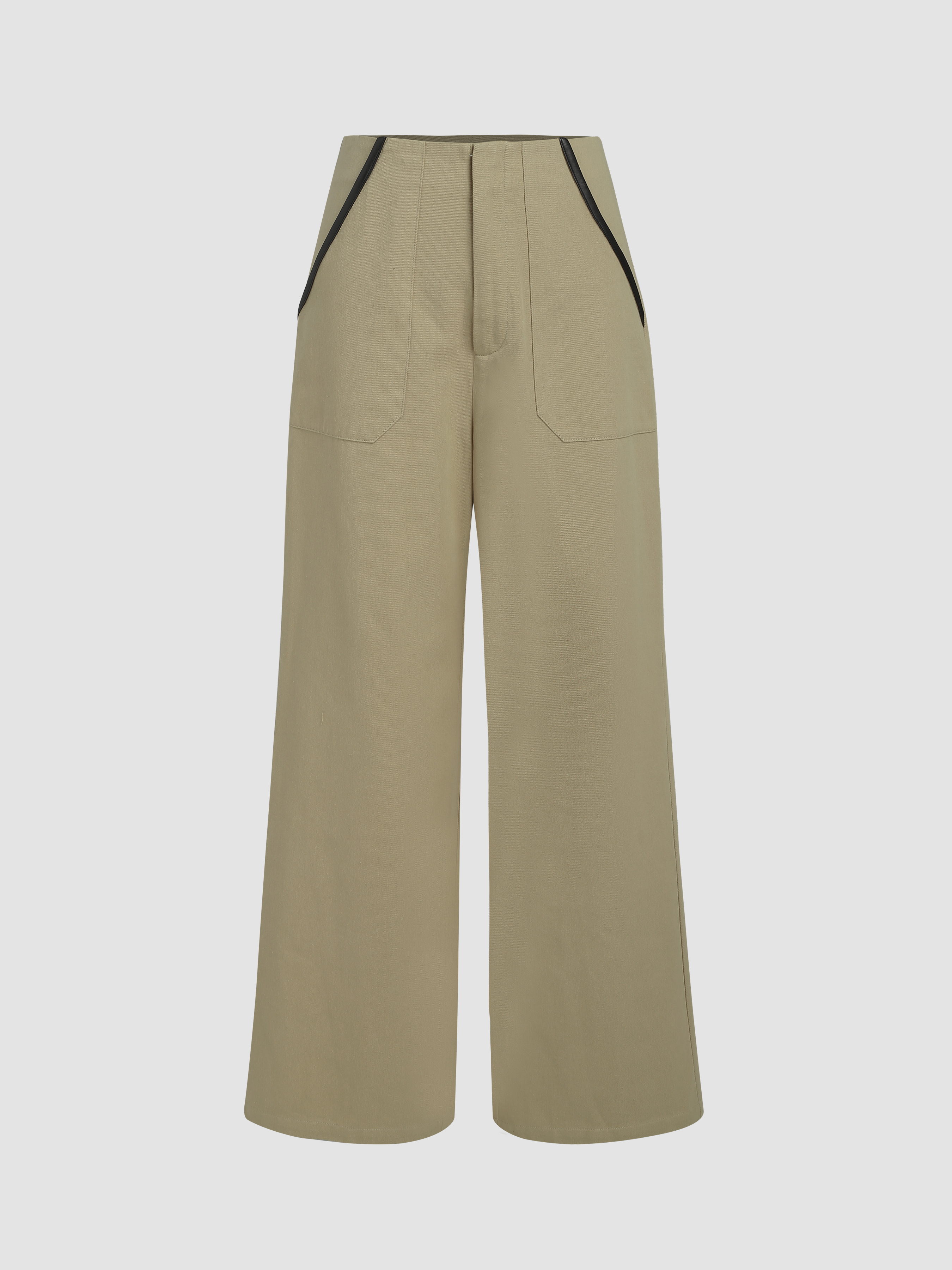 Contrast Trim Wide Leg Trousers - Cider