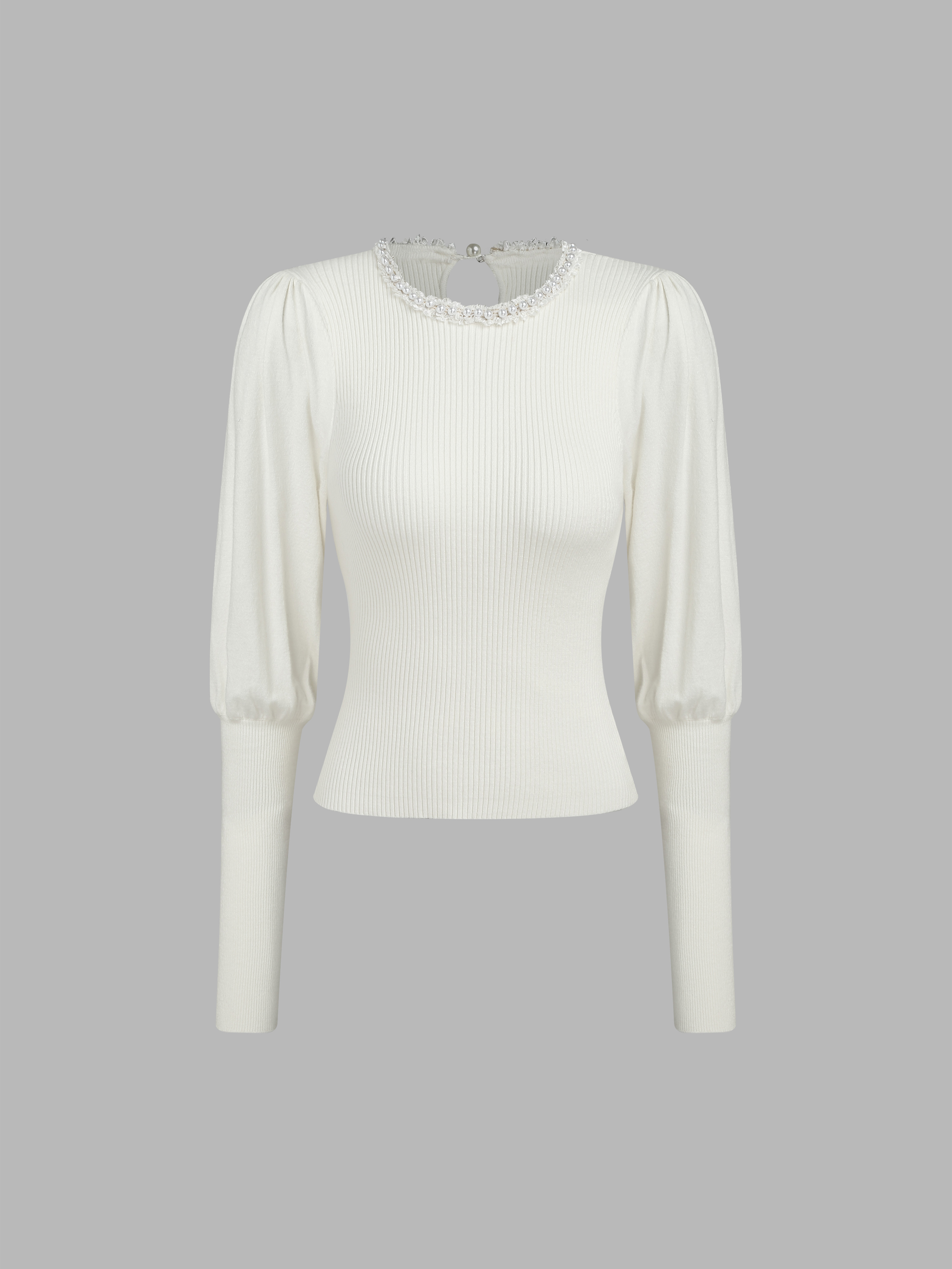Pearl Neck Puff Sleeve Sweater For Date Coffee Shop Work pearl-neck-puff-sleeve-sweater-for-date-coffee-shop-work
