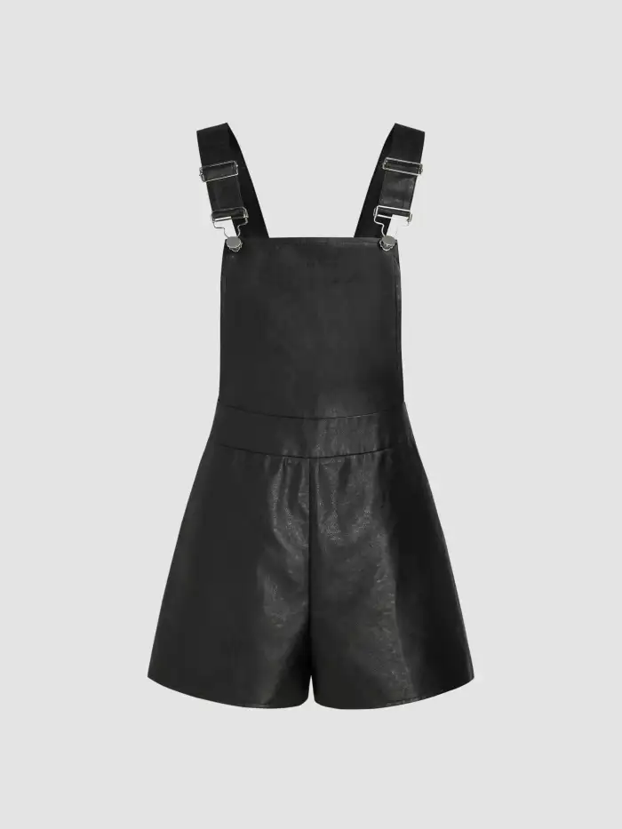 Faux Leather Solid Faux Leather Playsuit For School Daily Casual Date Vacation Holiday Faux Leather Solid Faux Leather Playsuit For School Daily Casual Date Vacation Holiday