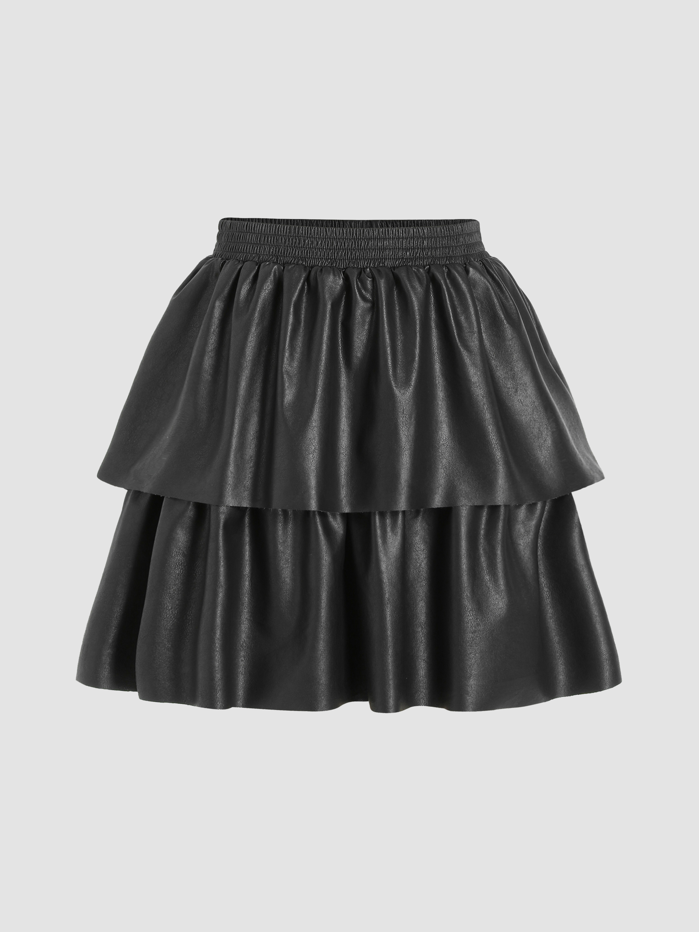 Leather ruffle mini clearance skirt