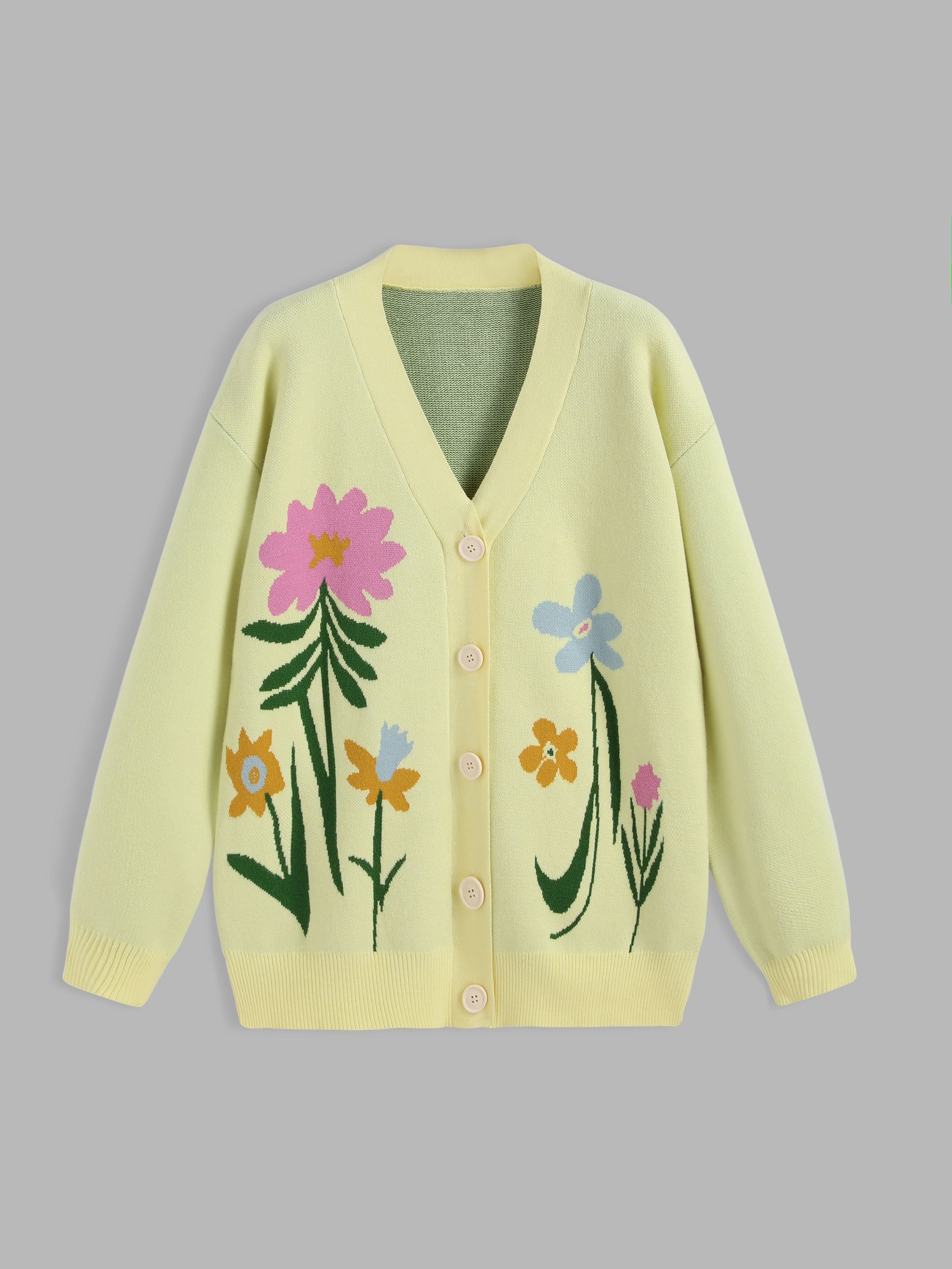 Flowers Button Up Knit Cardigan - Cider