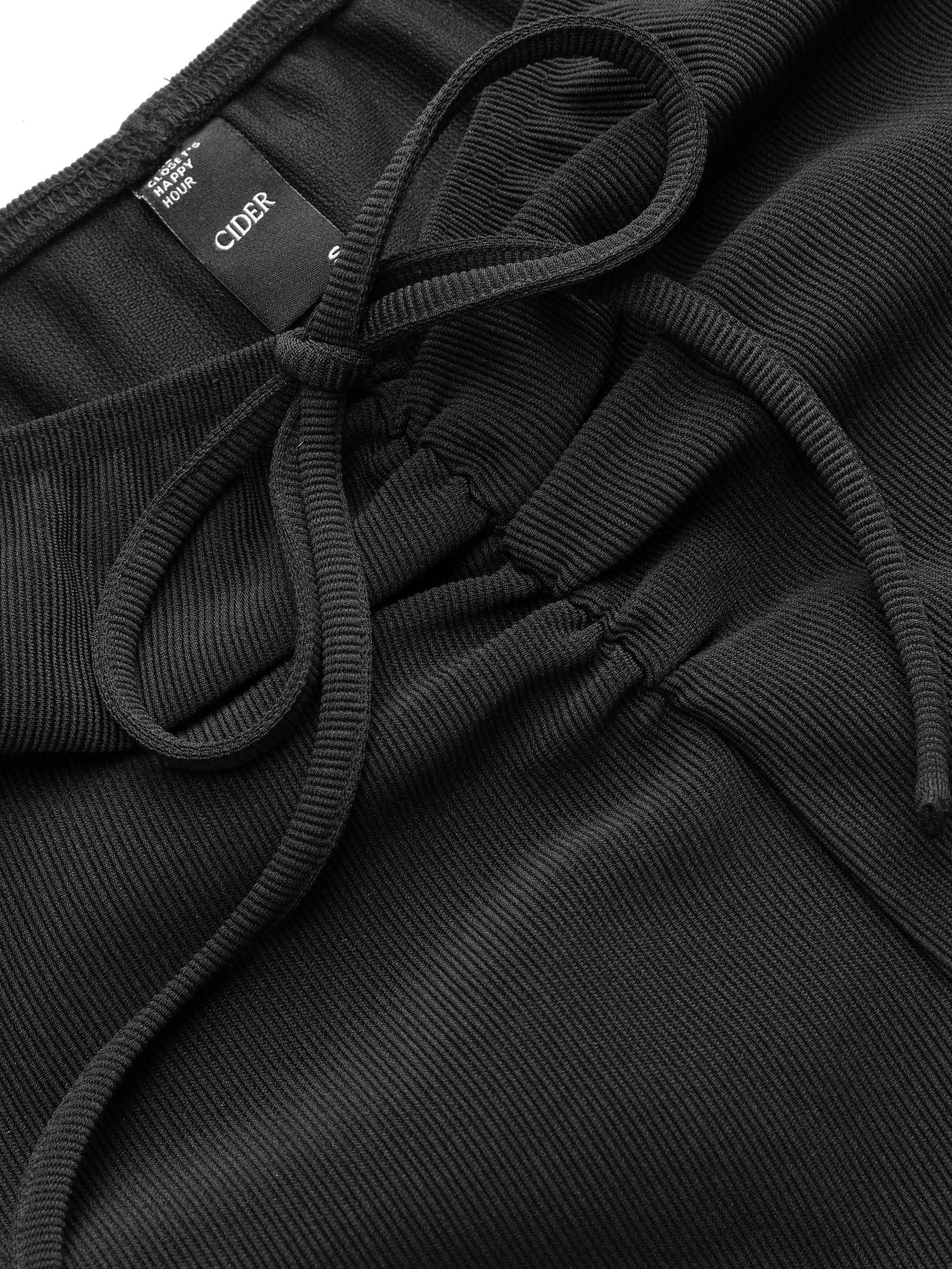 Rib Low Waist Feather Trim Flared Trousers