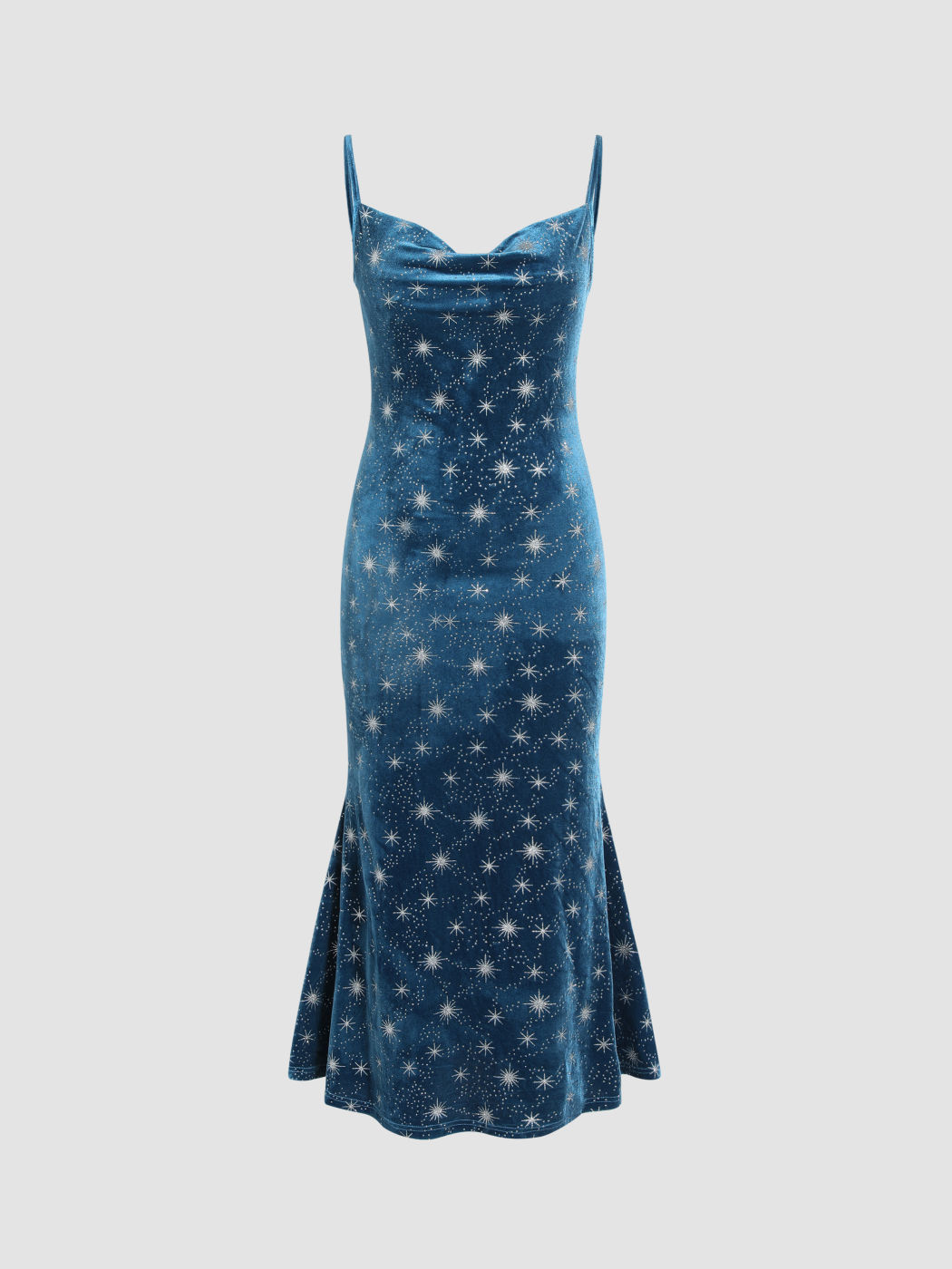  Samt Cowl Neck Sternenmuster Meerjungfrau Maxikleid