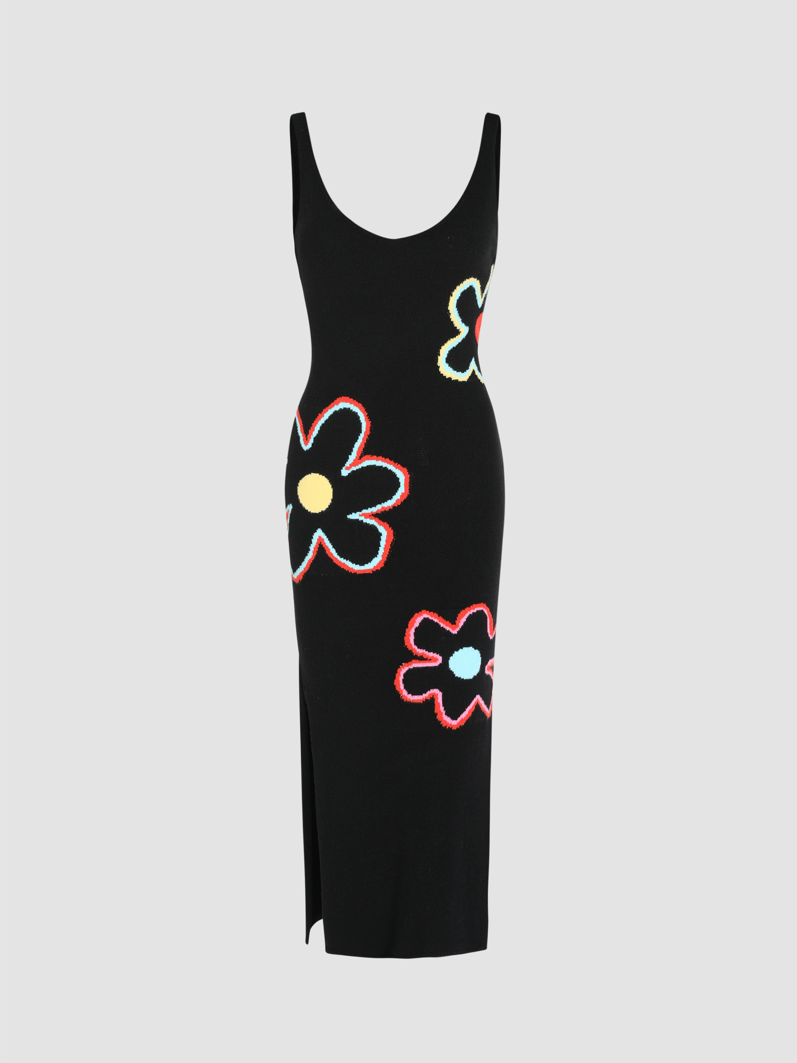 Floral Pattern Knitted Cami Midi Dress