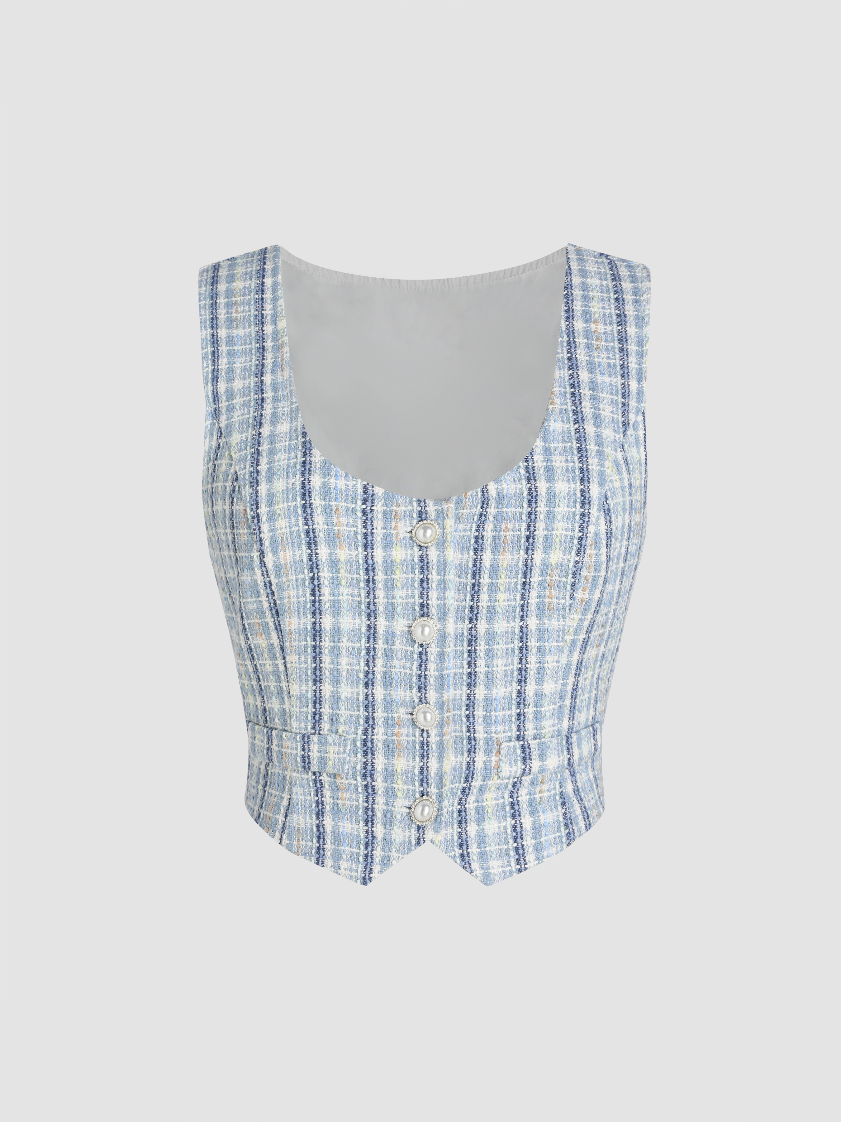 Tweed Scoop Neckline Crop Vest