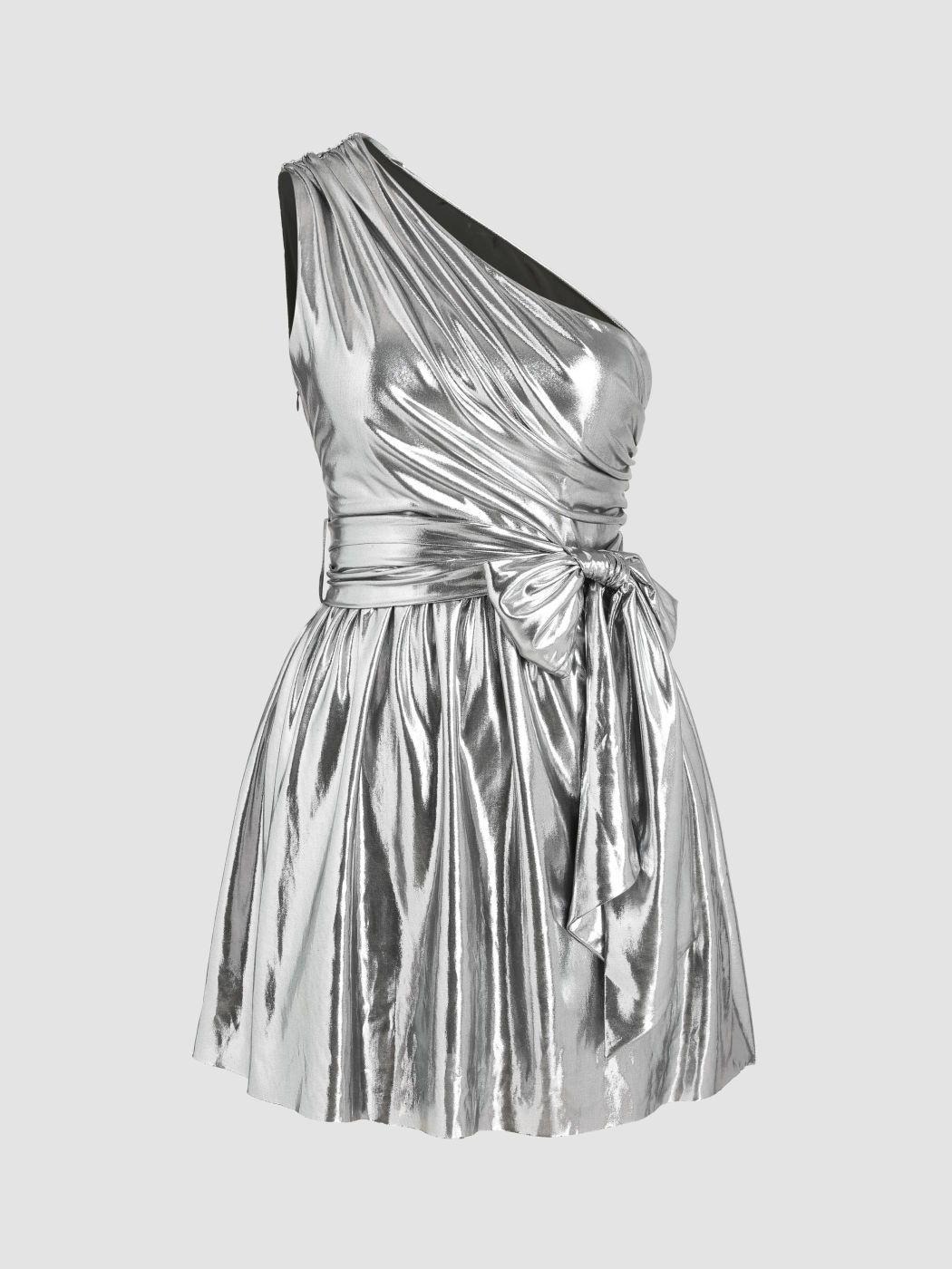 Kurzes Kleid mit asymmetrischem Ausschnitt in Metallic-Optik
