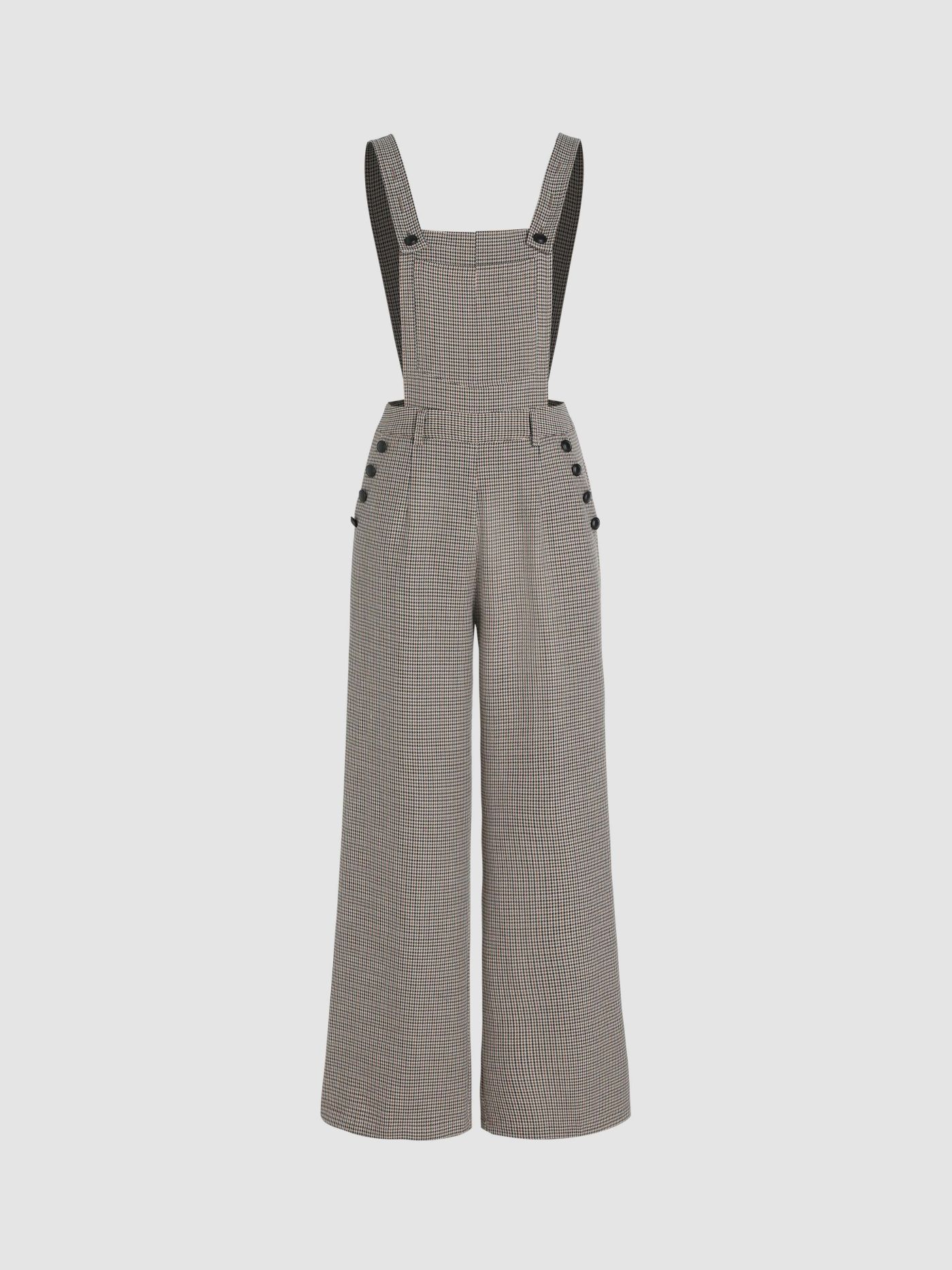 Houndstooth Button Straight Leg Jumpsuit
