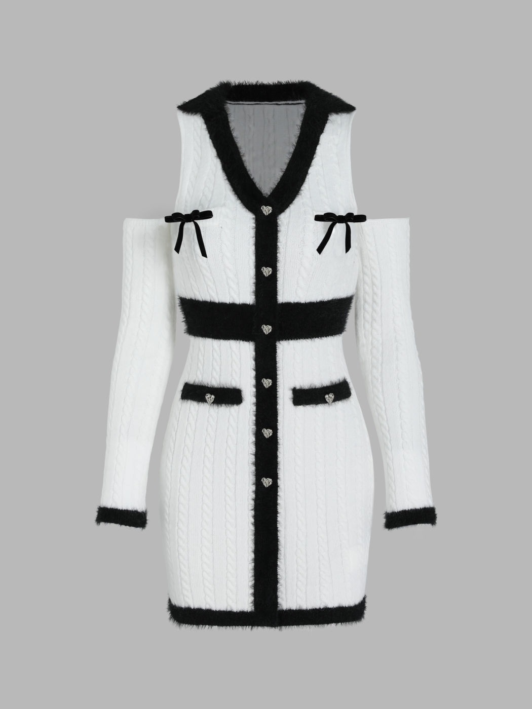 Knit Bowknot V-neck Mini Dress