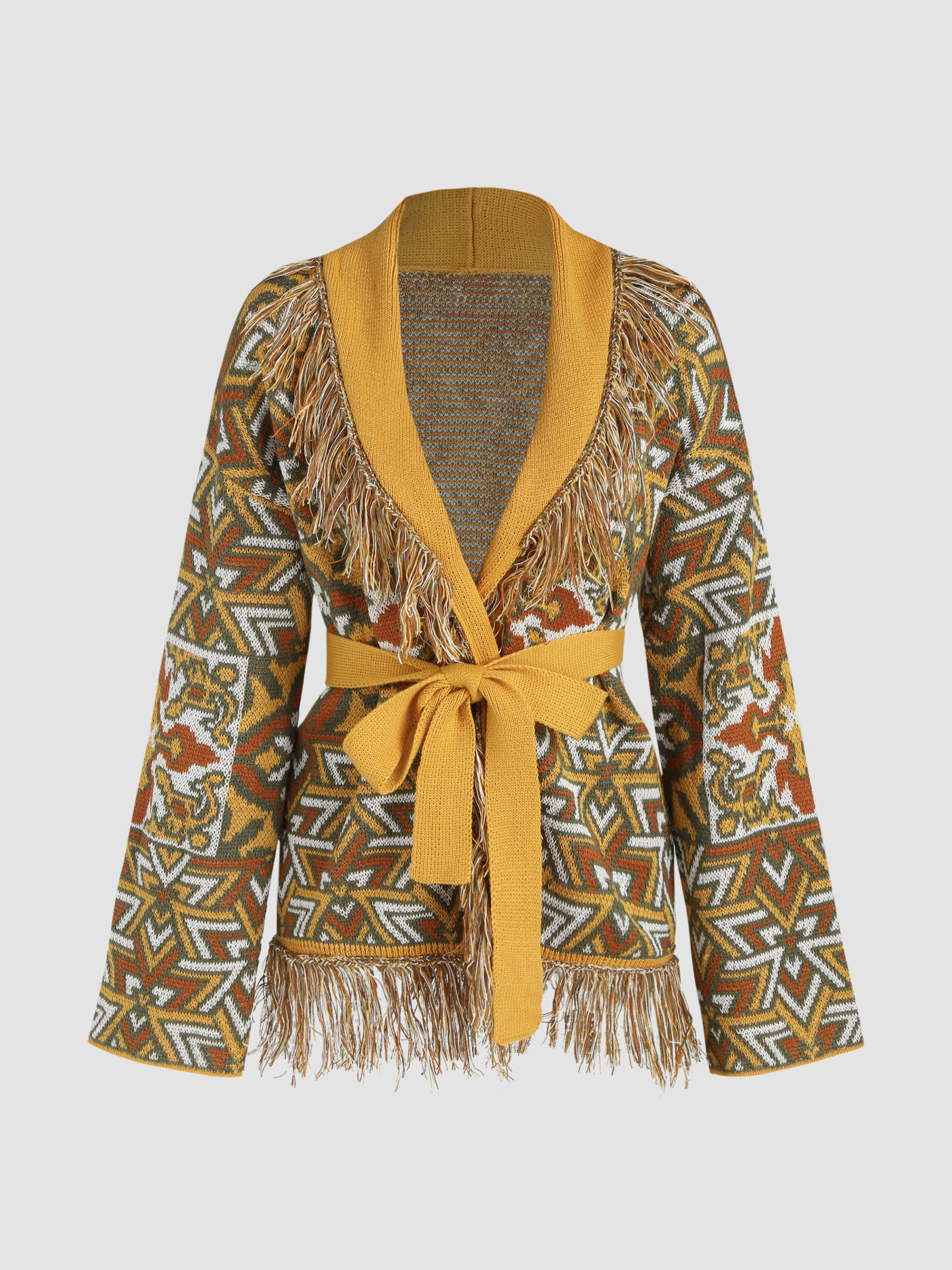 Cardigan à Franges Aztec avec Nœud Croisé