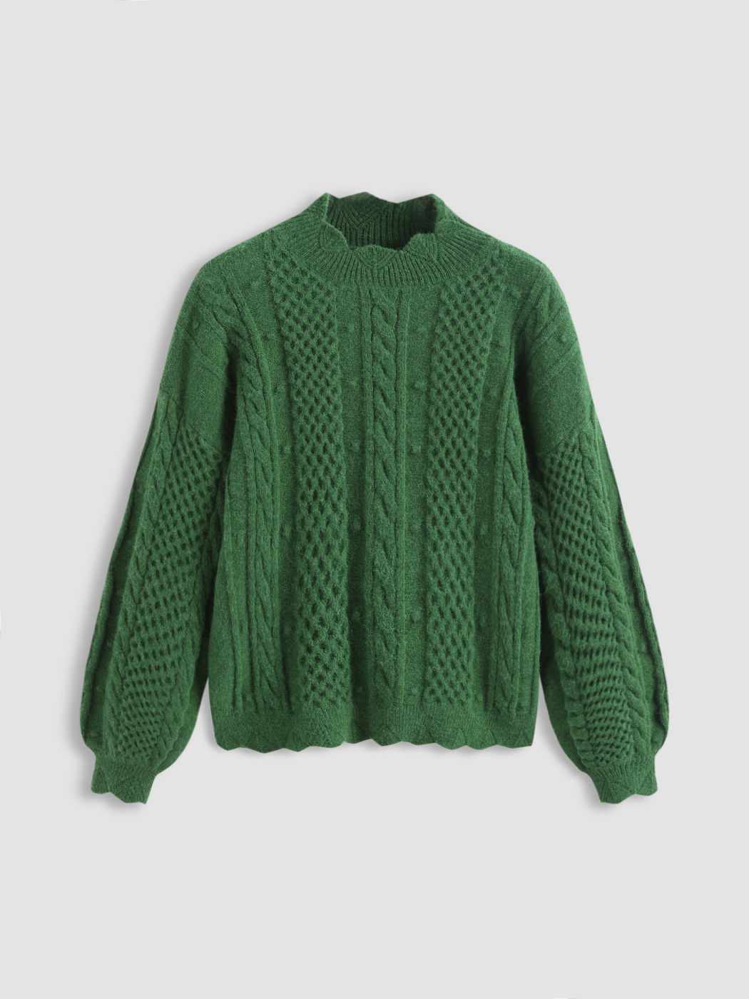 Einfarbiger Strickpullover mit Zopfmuster
