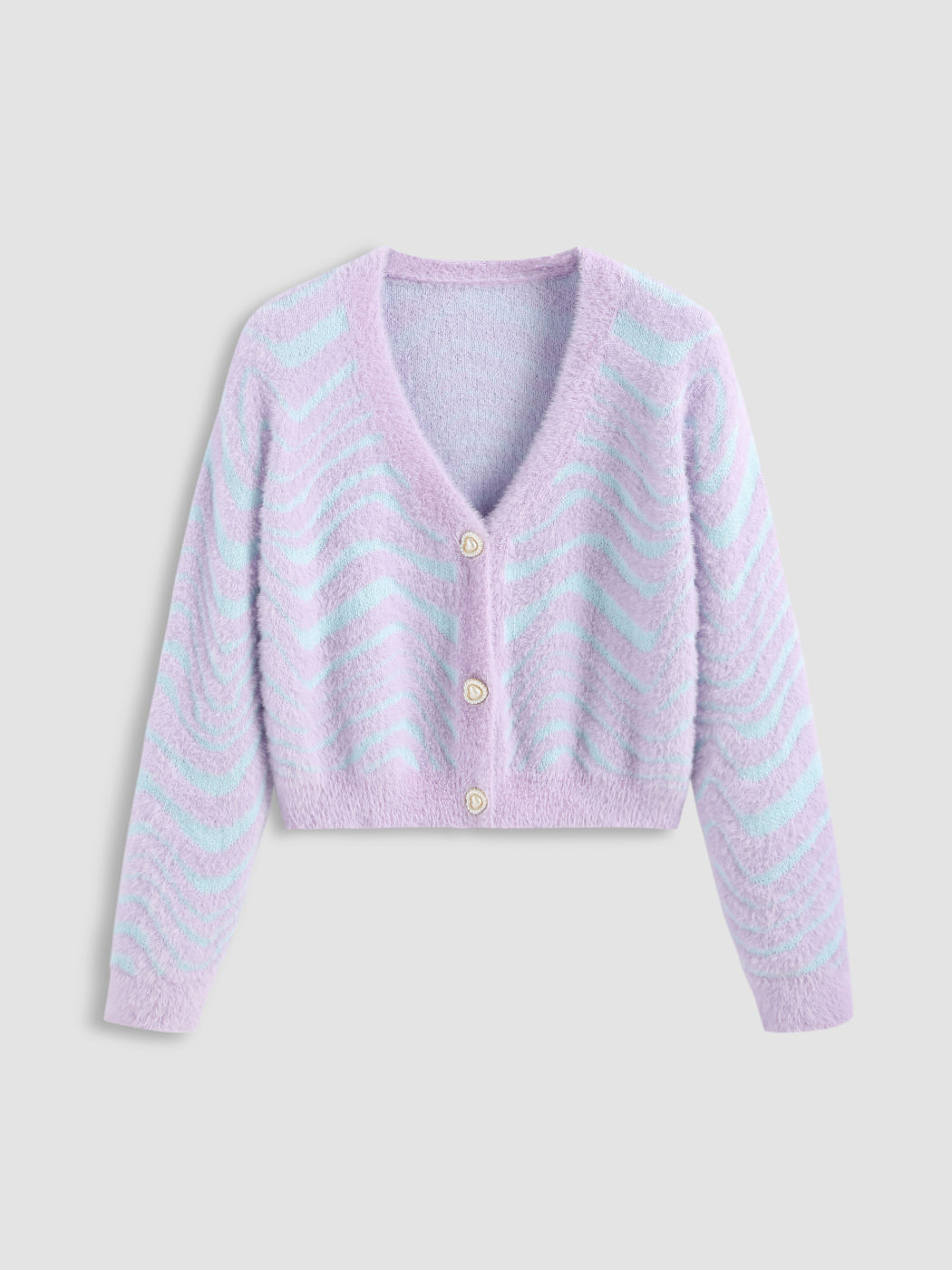 Flauschige Strickjacke mit Streifen