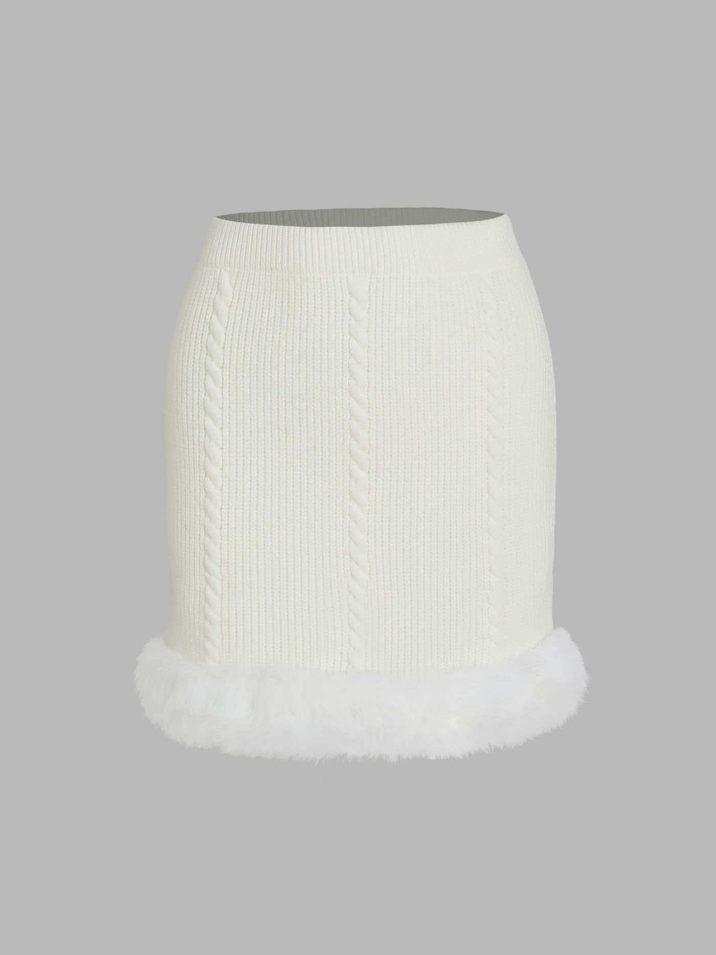 Faux Fur Trim Knitted Skirt
