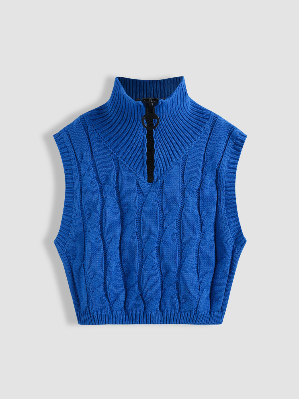 V-neck Cable Knit Zip Up Knitted Vest For School Daily Casual