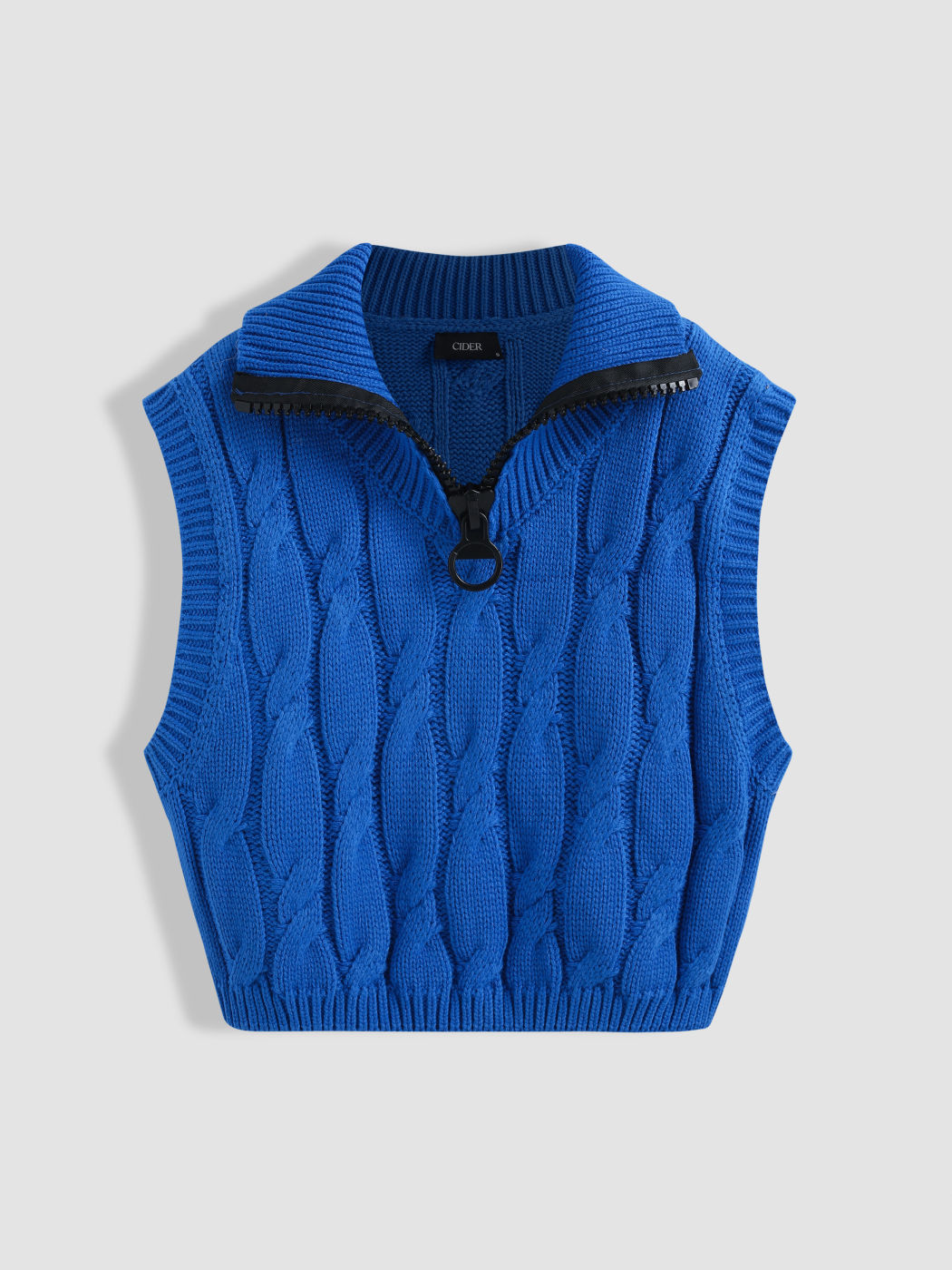 V-neck Cable Knit Zip Up Knitted Vest
