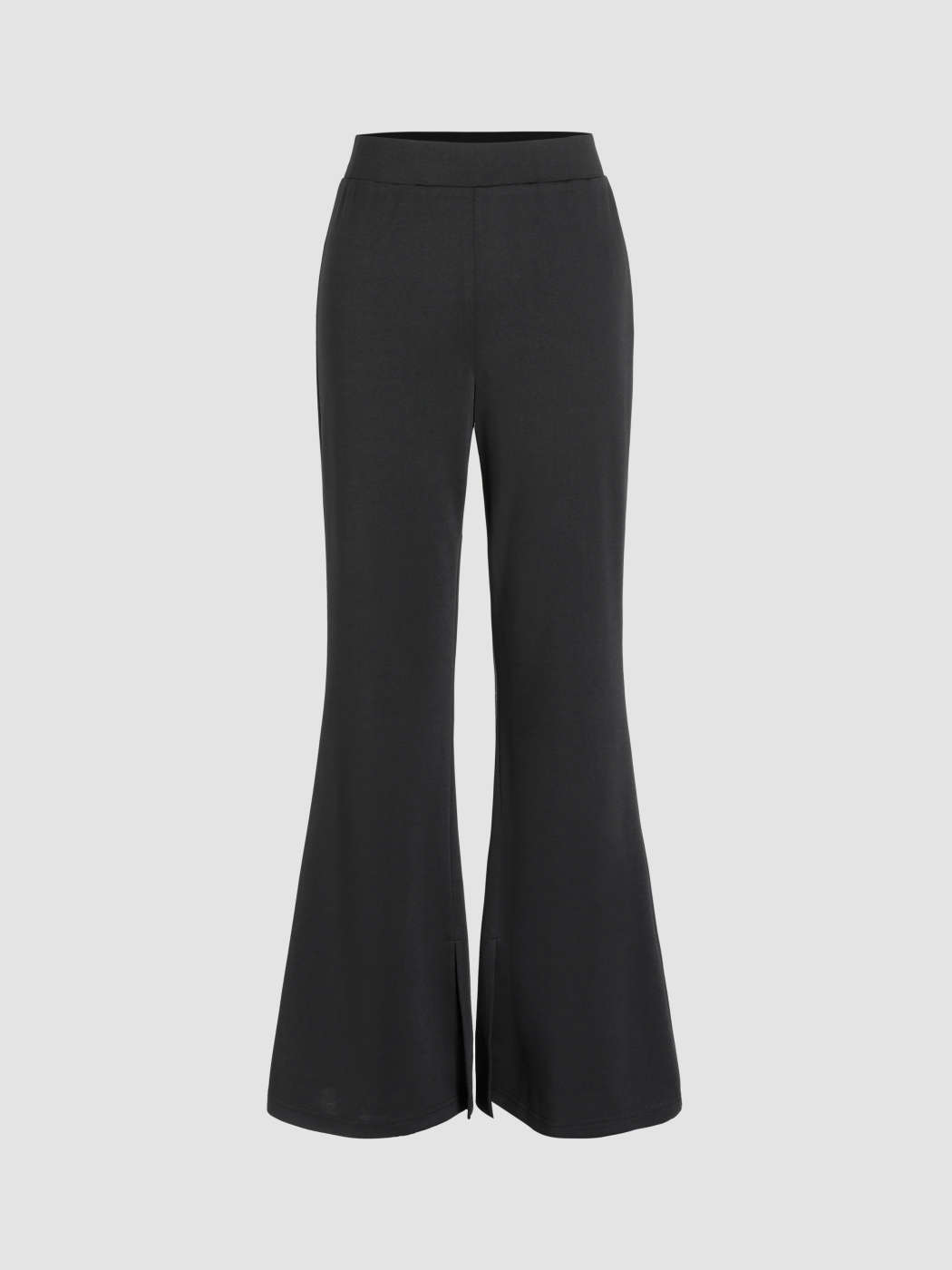 Solid Mid Waist Split Flared Trousers
