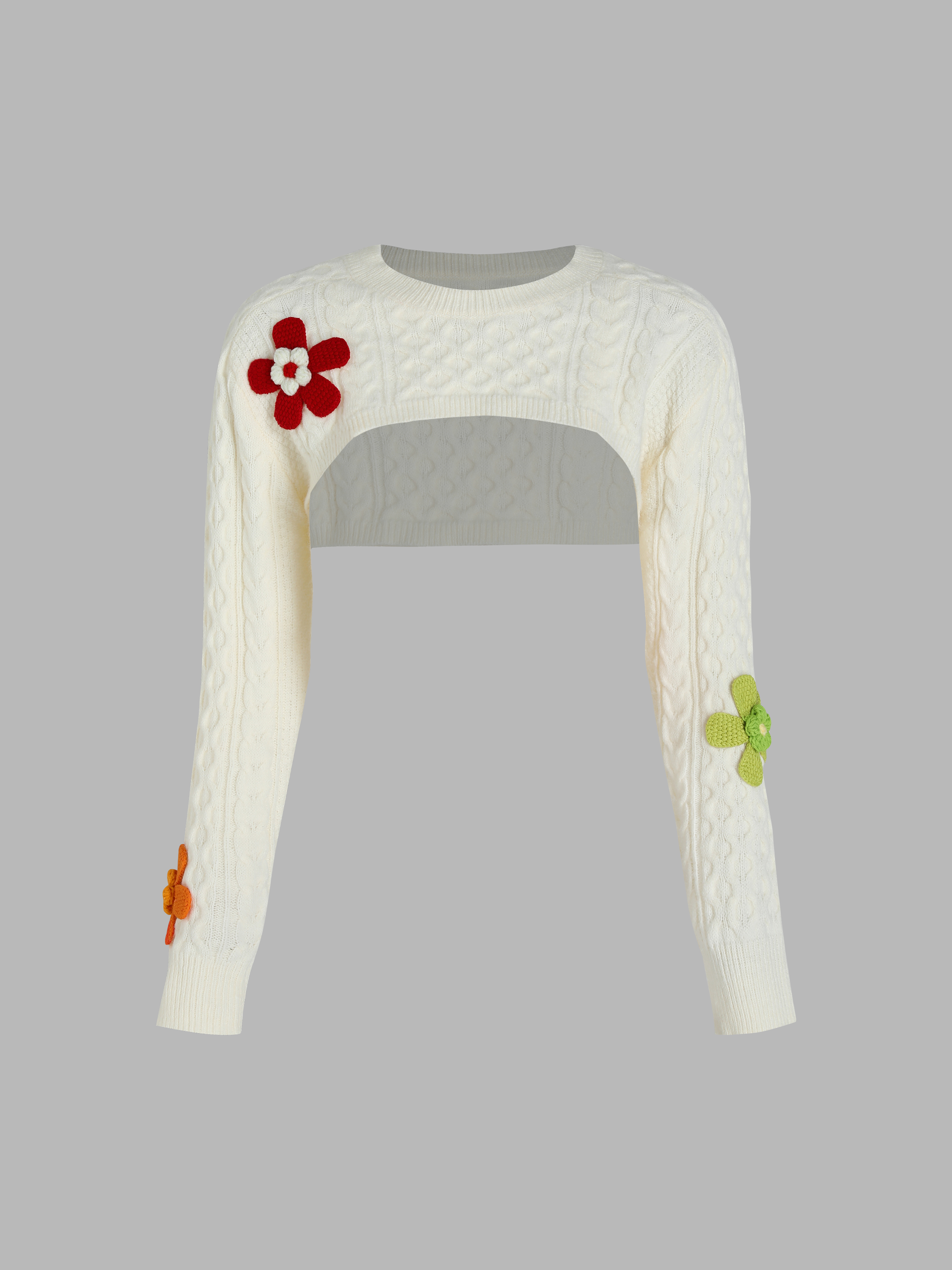 Floral Pattern Knitted Crop Sweater Cider