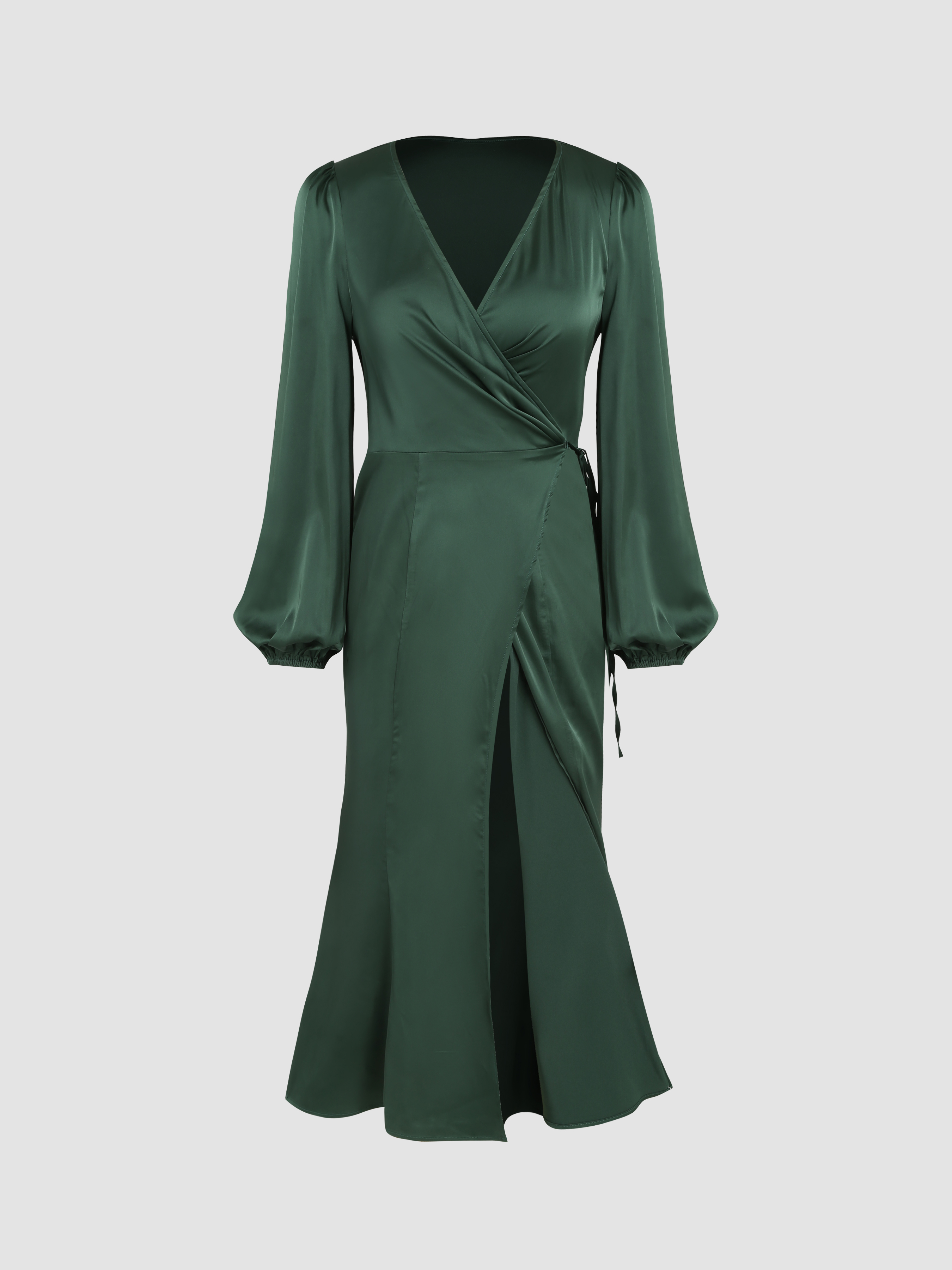 Satin Solid Drawstring Midi Dress For Date Party/Clubbing Vacation Holiday