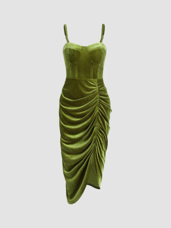 Formal Dresses Velvet Velvet Ruched Cami Dress For Date Party/Clubbing