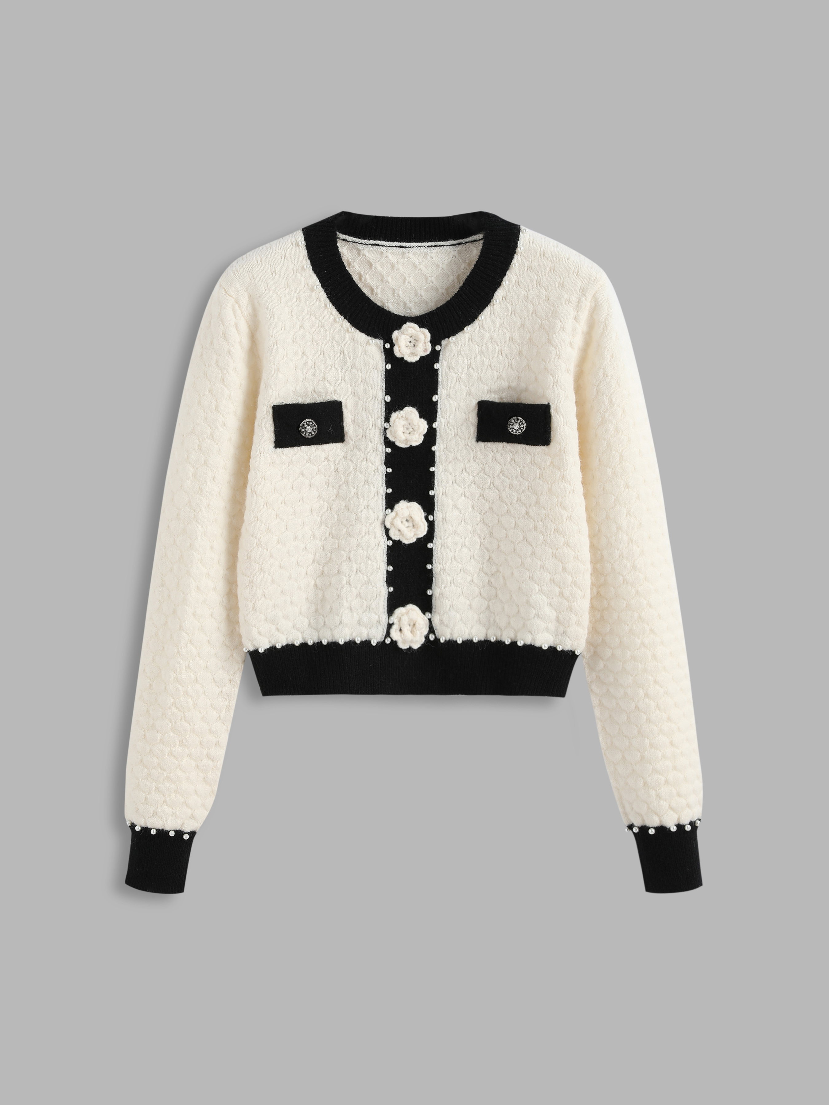 3D Flowers Contrasting Knitted Sweater - Cider