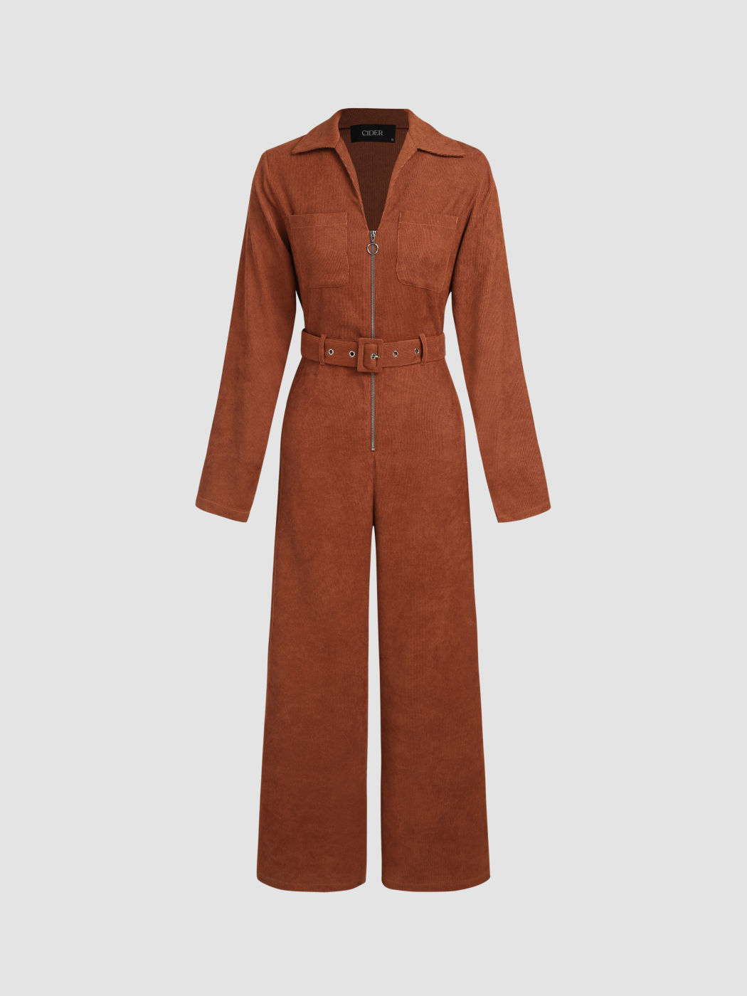  Corduroy Zip Up Jumpsuit With Belt