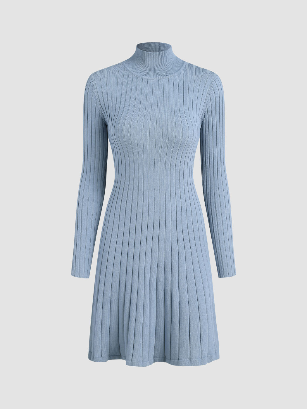 Einfarbiges Rollkragen-Strick-Minikleid