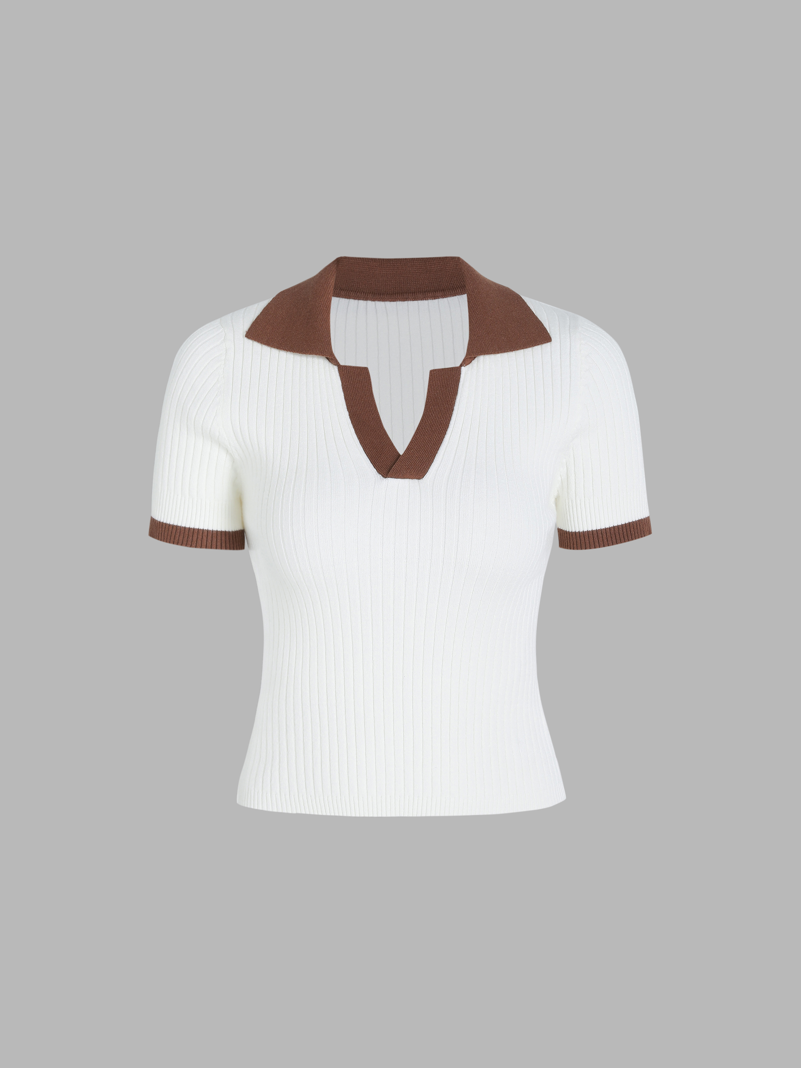 Rib Knit Polo Contrasting Top Cider