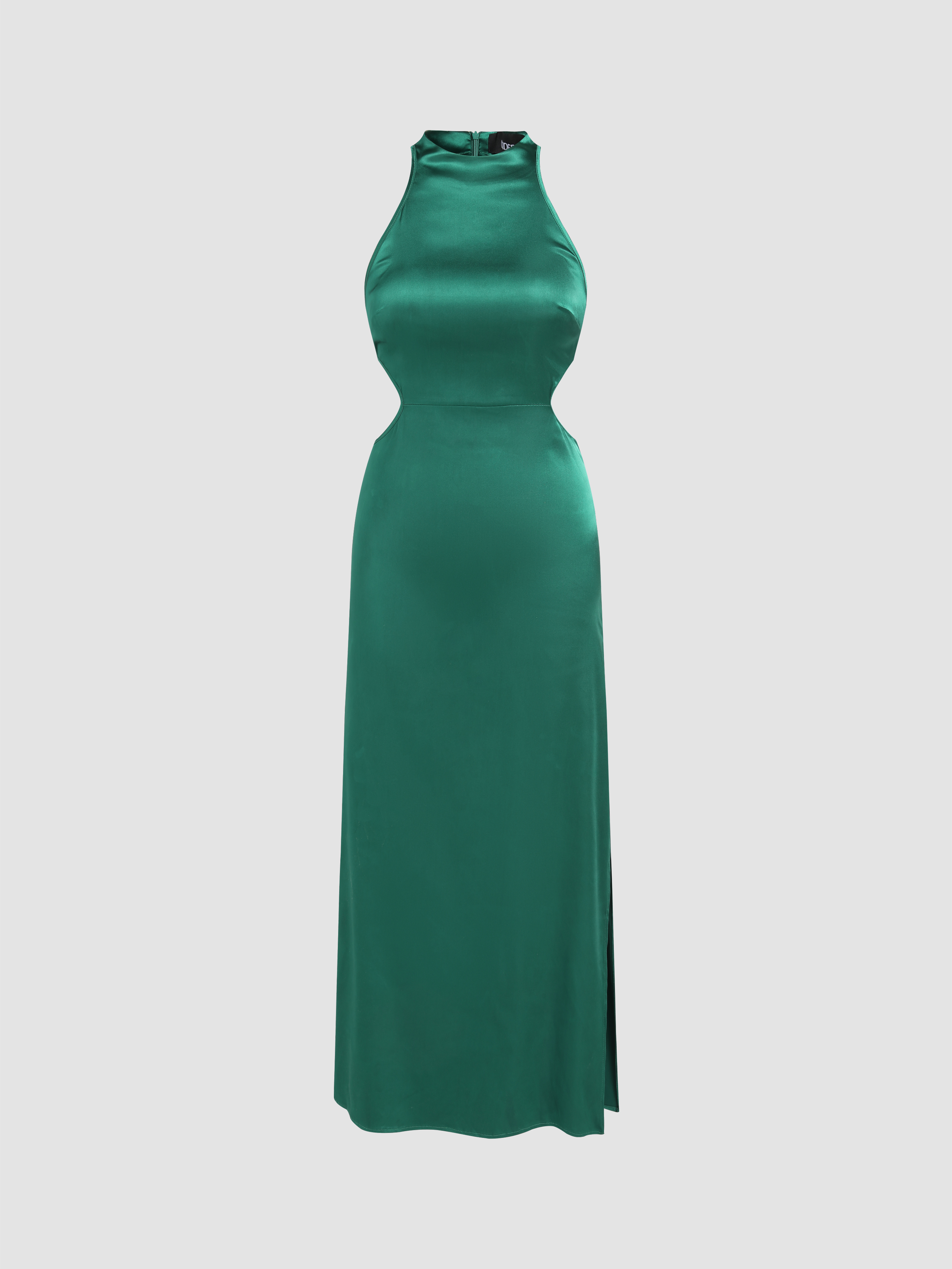 Solid Satin Cut Out Maxi Dress - Cider