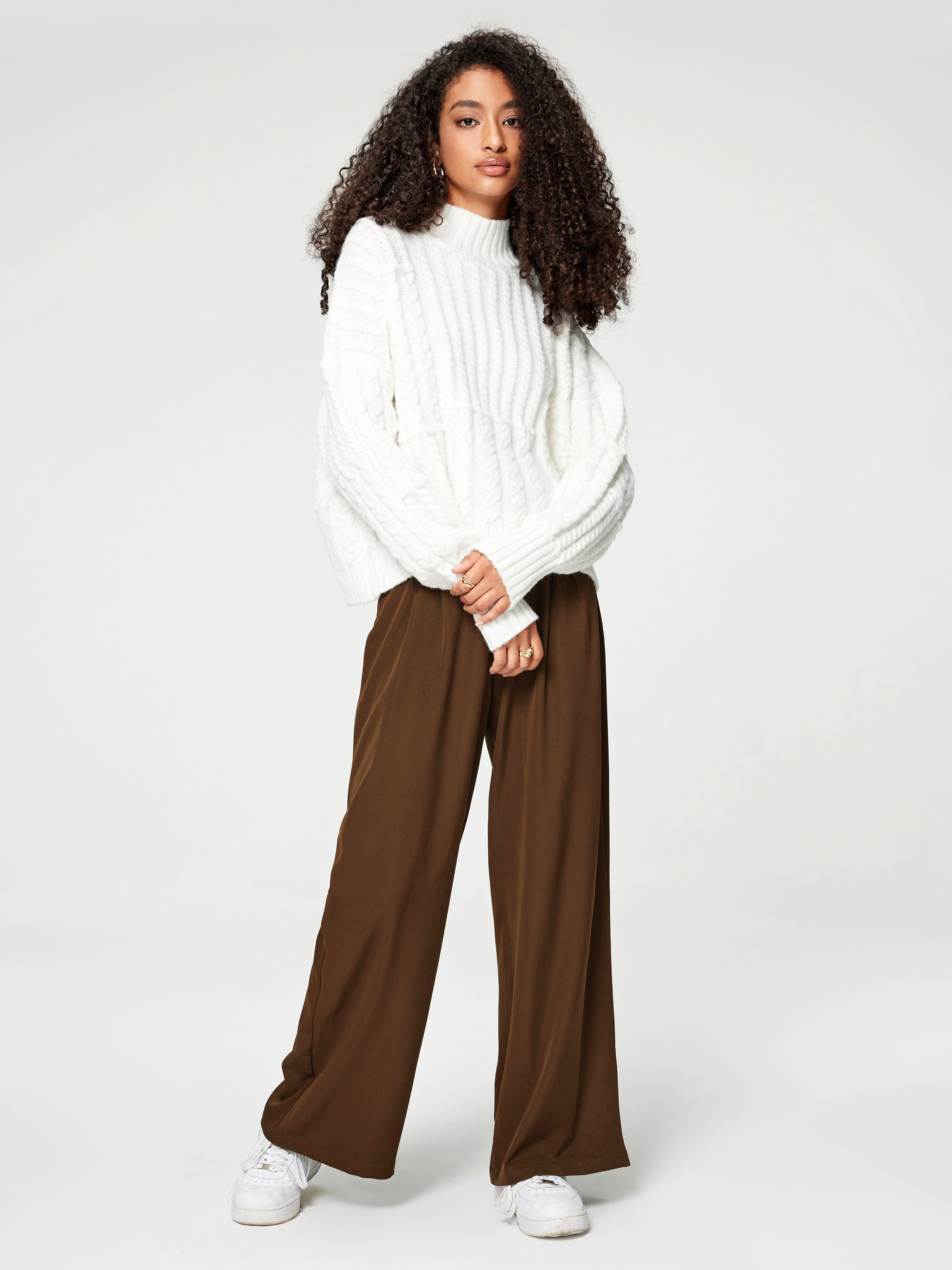 Solid Pleated Wide Leg Trousers - Cider