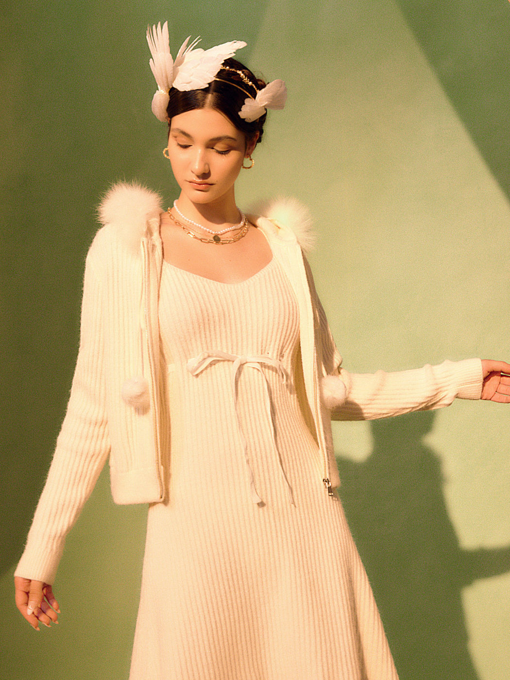 Fuzzy-Strickjacke mit Kapuze und Reißverschluss