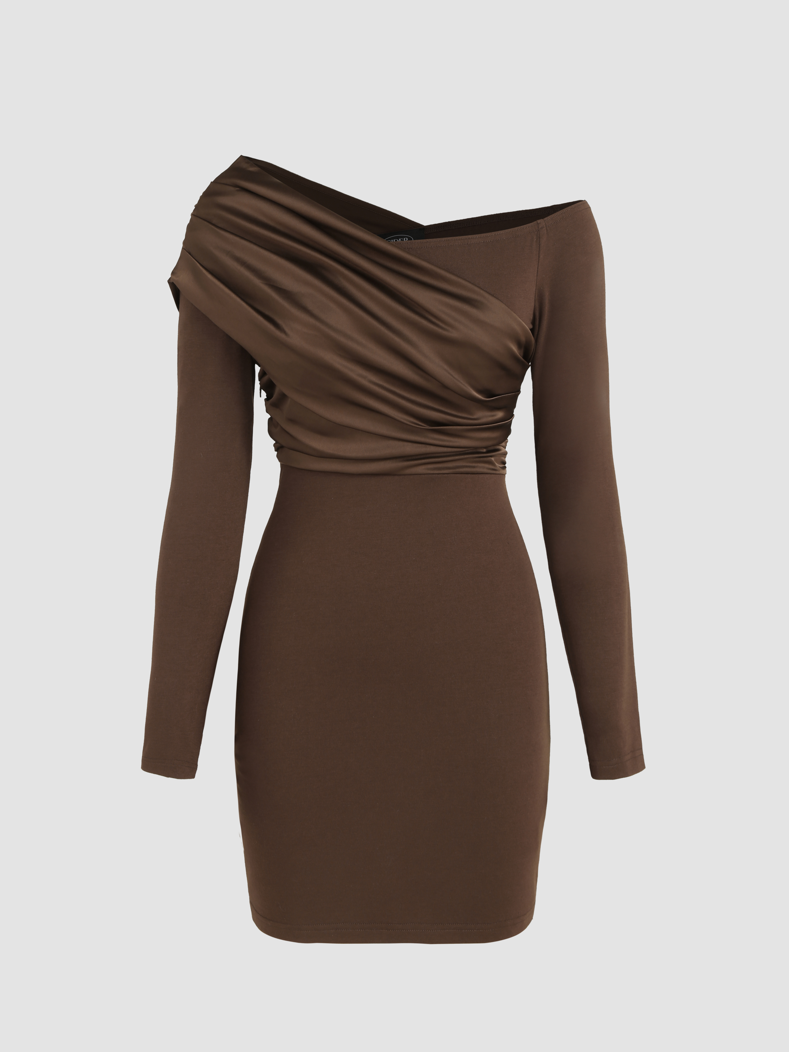 Solid Asymmetrical Neck Ruched Mini Dress Cider