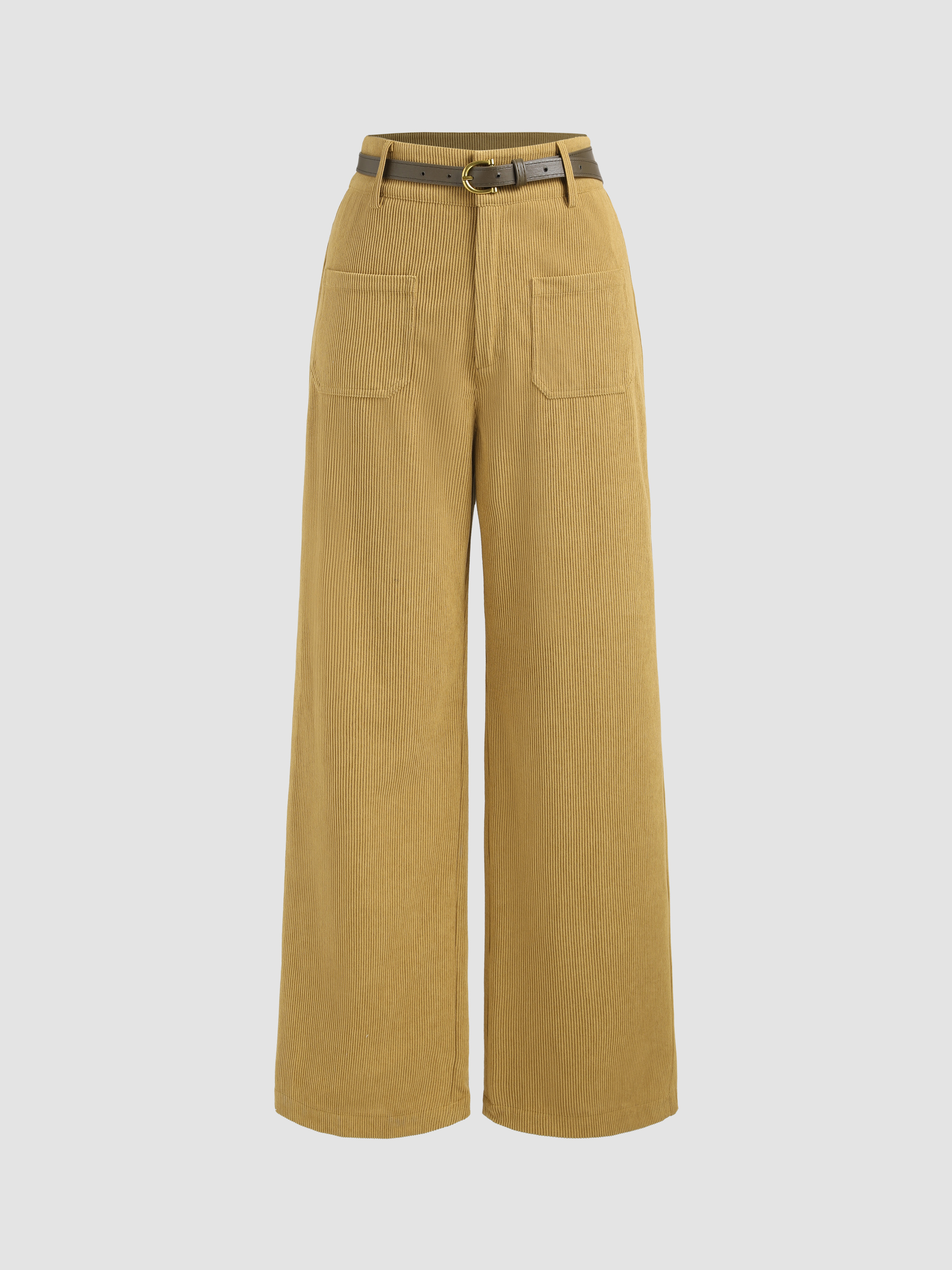 Corduroy Wide Leg Trousers With Belt - Cider