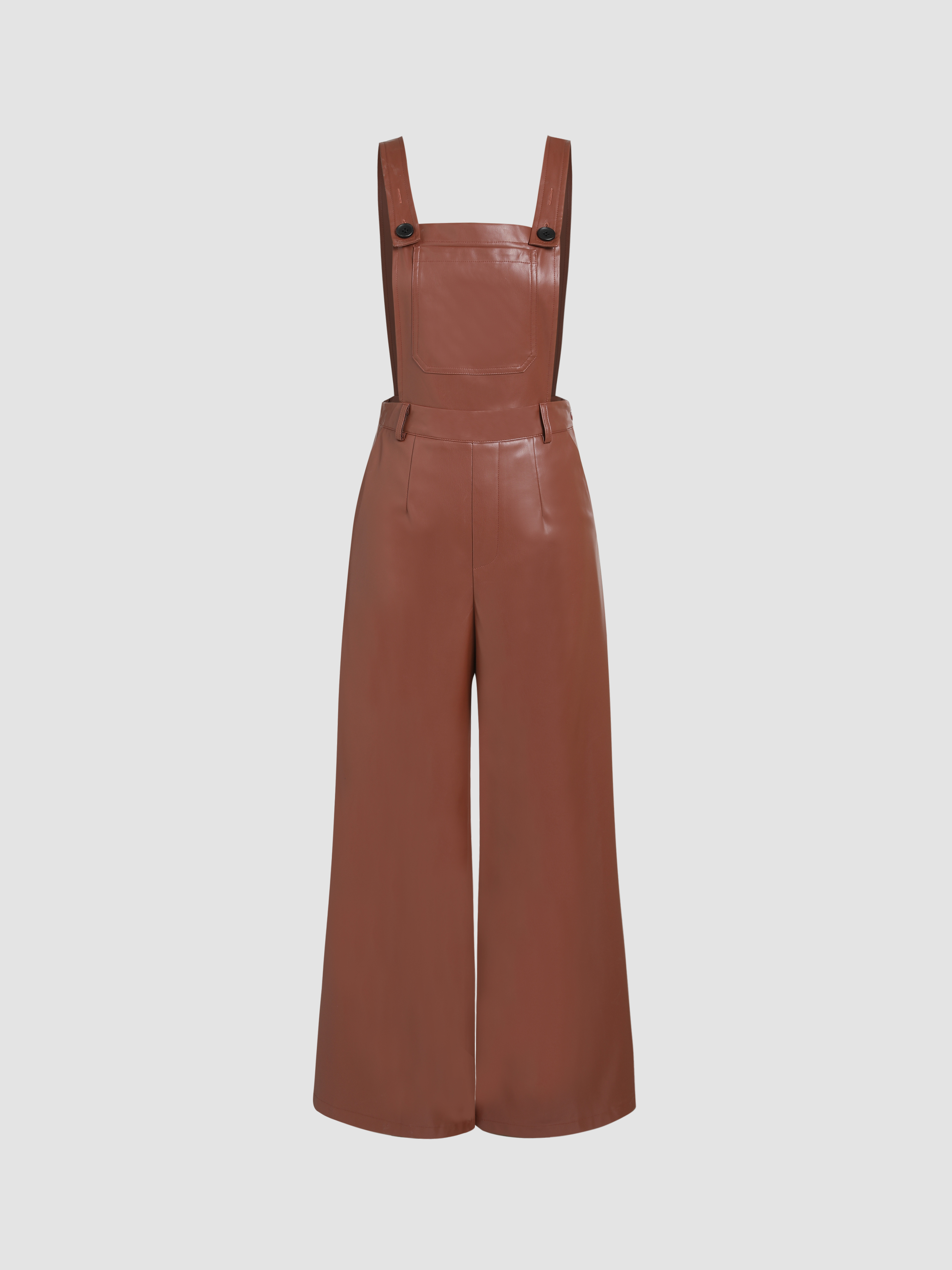 Faux Leather Solid Wide Leg Jumpsuit Cider