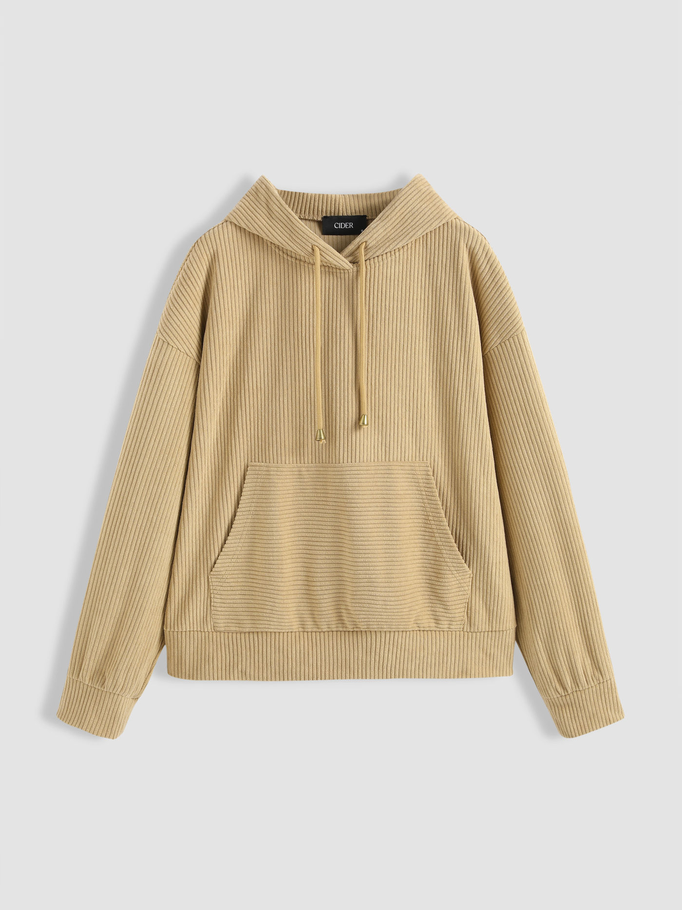 Felpa con cappuccio oversize in velluto a coste tinta unita
