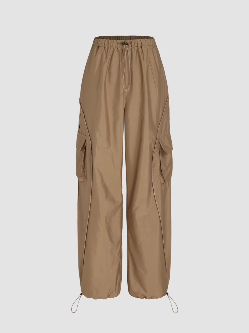 Solid Woven Drawstring Pocket Cargo Pants