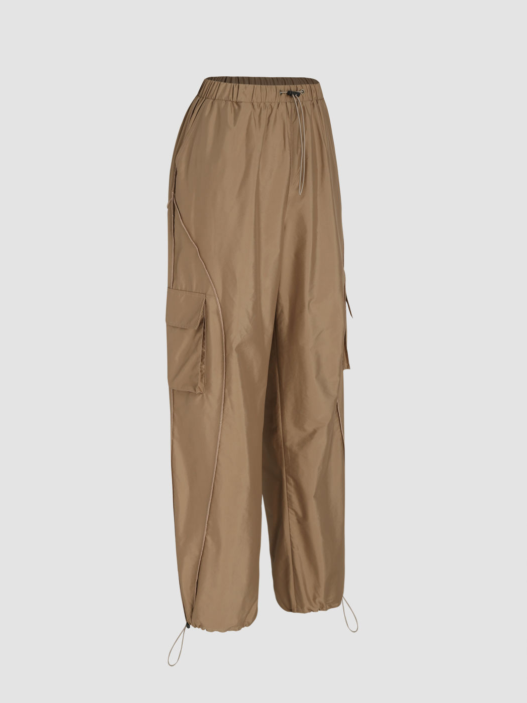 Solid Woven Drawstring Pocket Cargo Pants