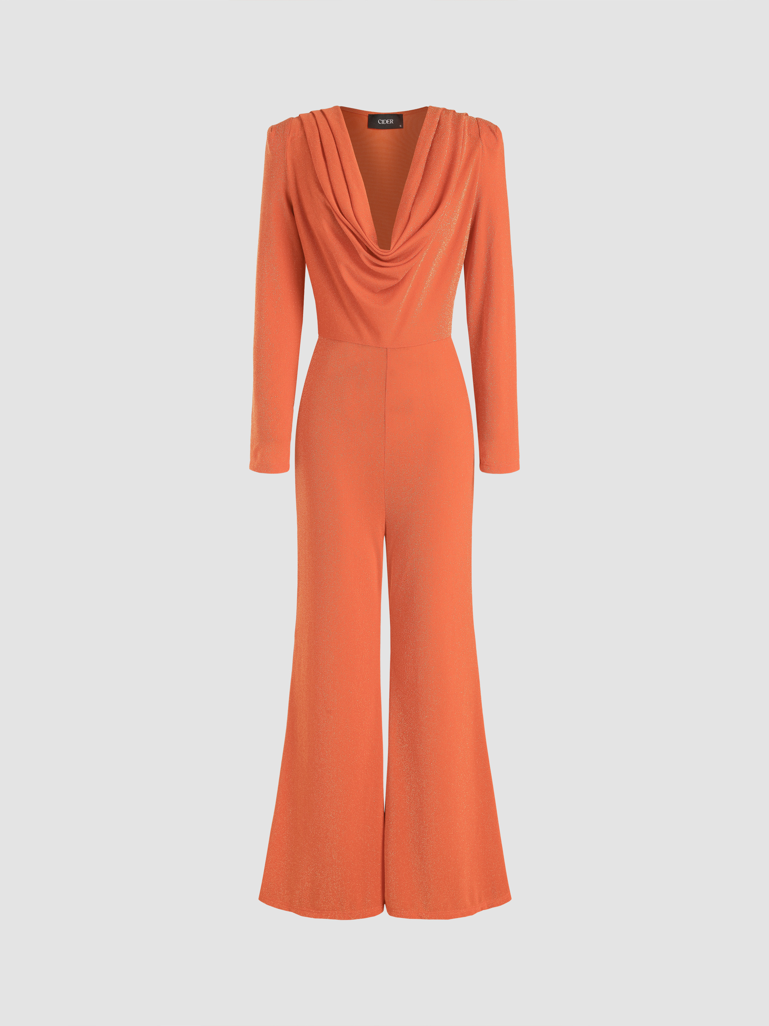 Solid Cowl Neck Wide Leg Jumpsuit For Vacation Holiday 1422