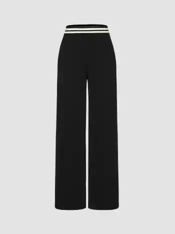Kontrastierende Strickhose mit weitem Bein