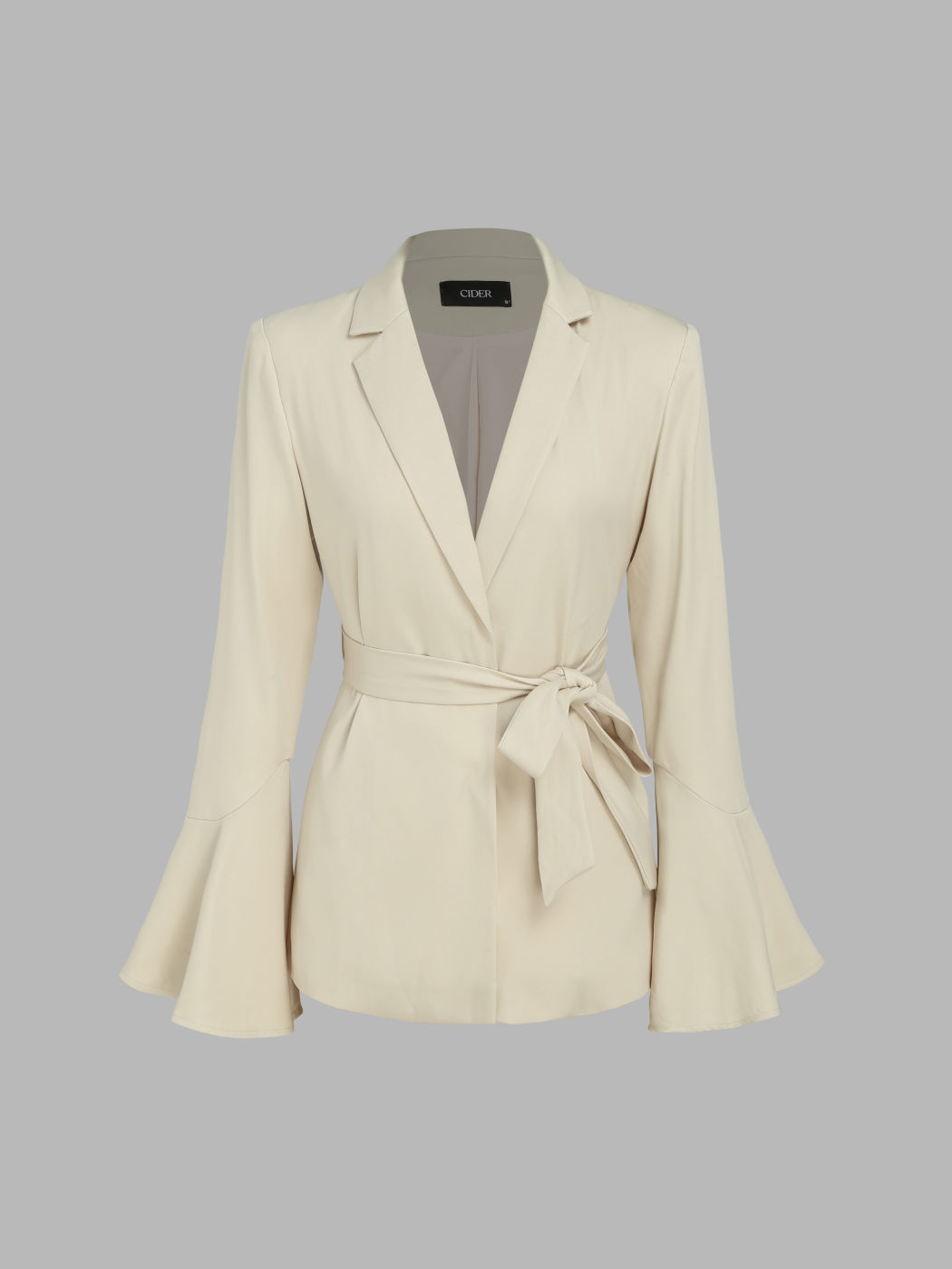 Einfarbiger gewebter Blazer mit Gürtel