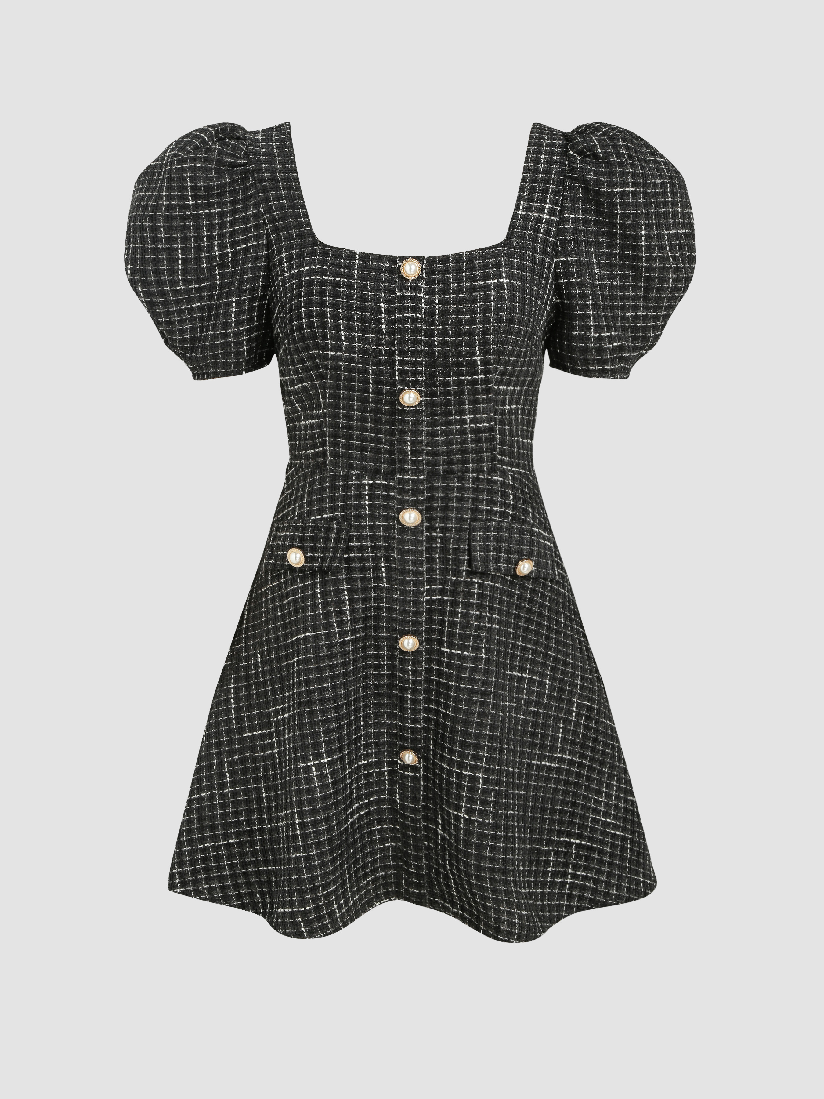 Tweed Tweed Puff Sleeve Mini Dress For Date Coffee Shop Holiday