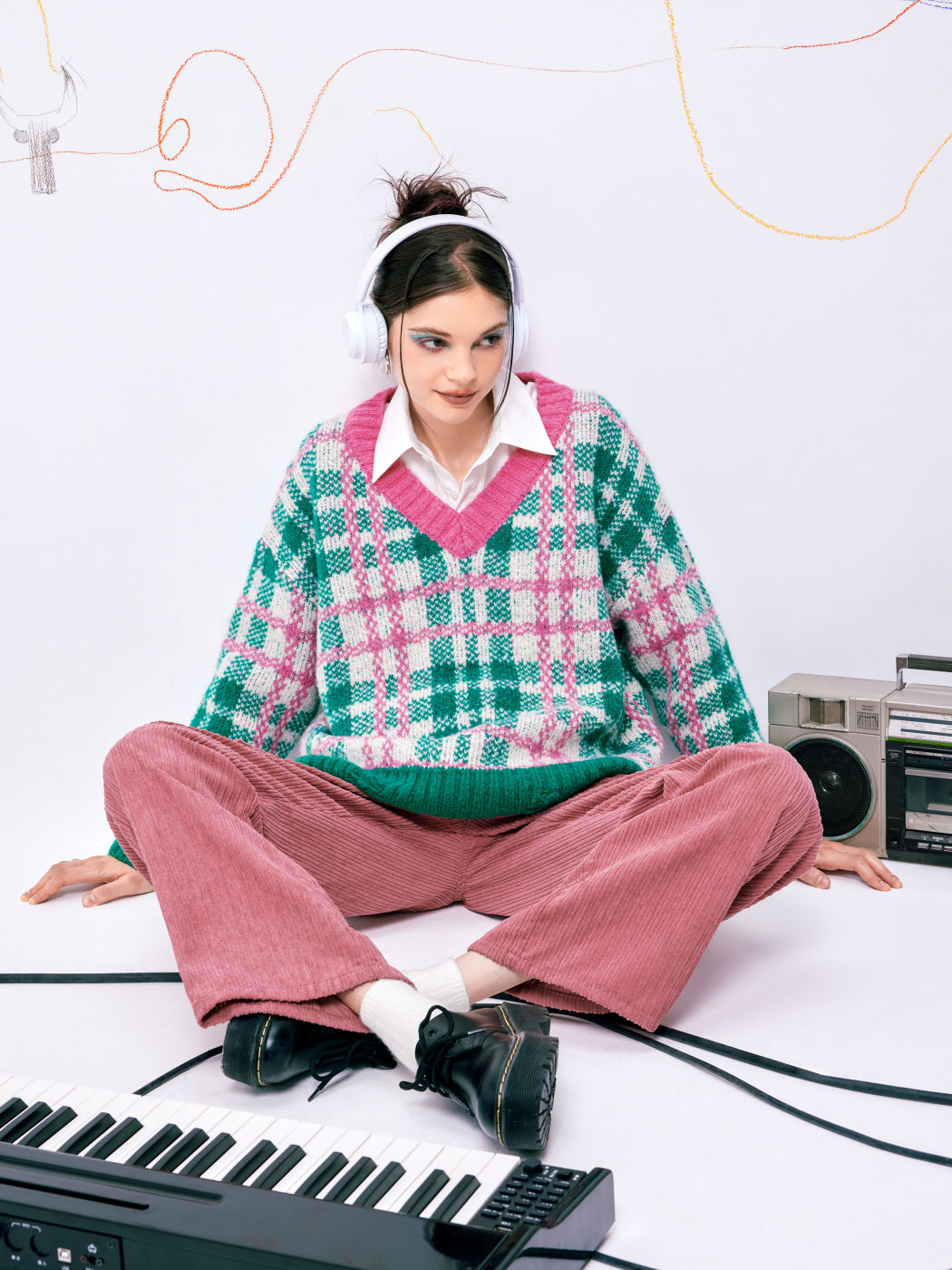  Wassermelonen-Zucker Oversized Kariertes Sweatshirt