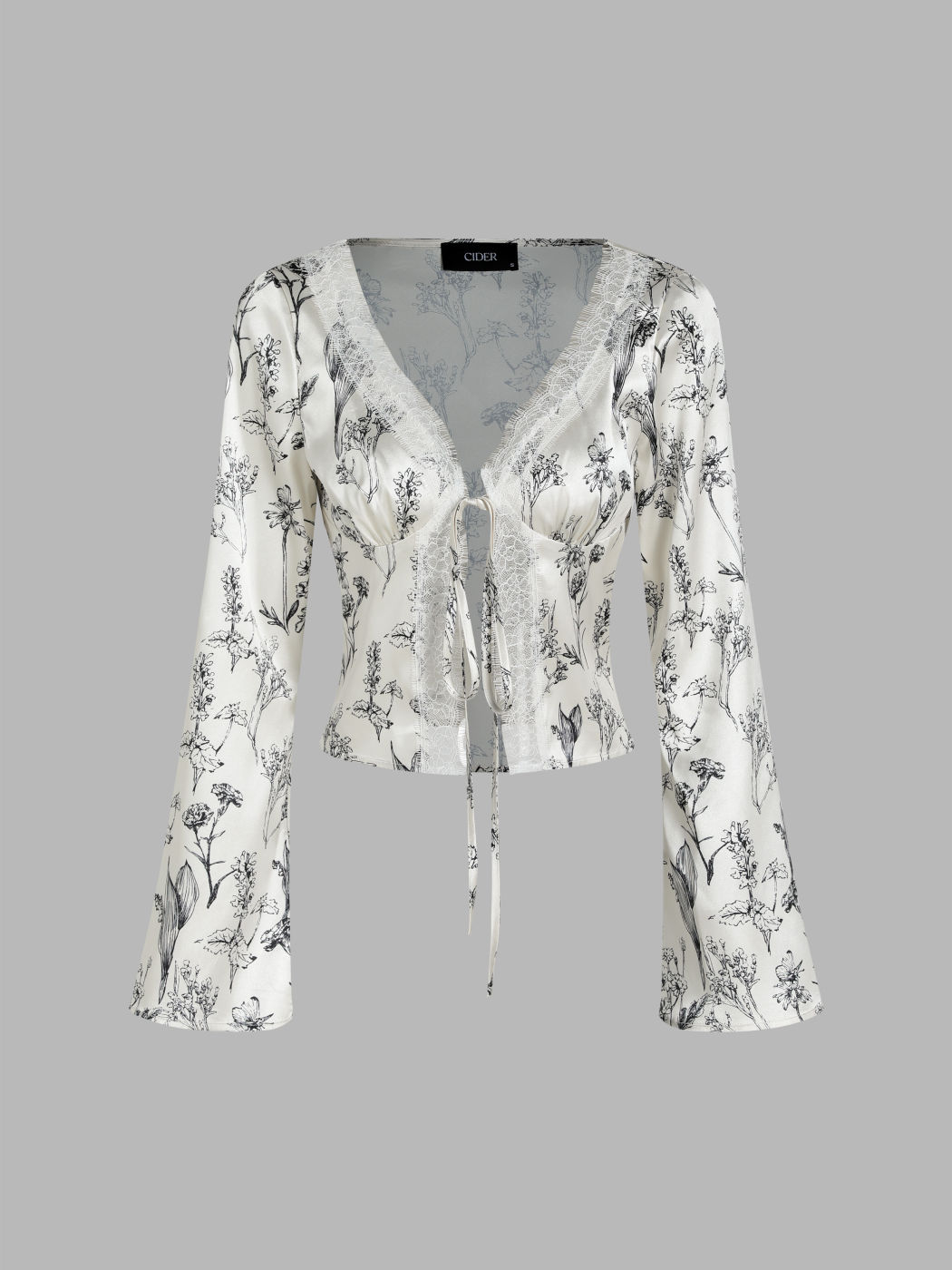 Top mit floraler Spitzenborte in Dark Garden