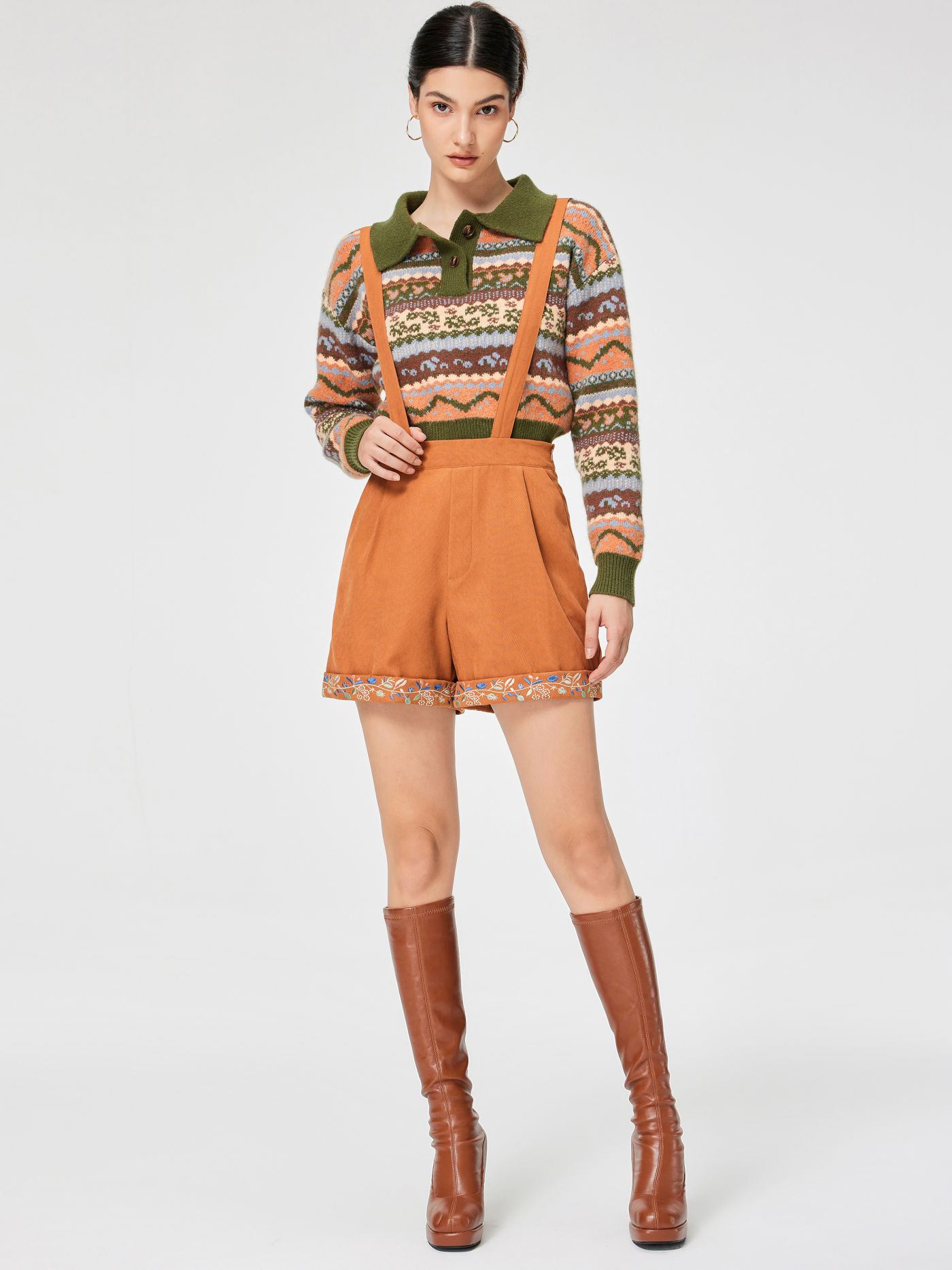 Floral Striped Collar Sweater
